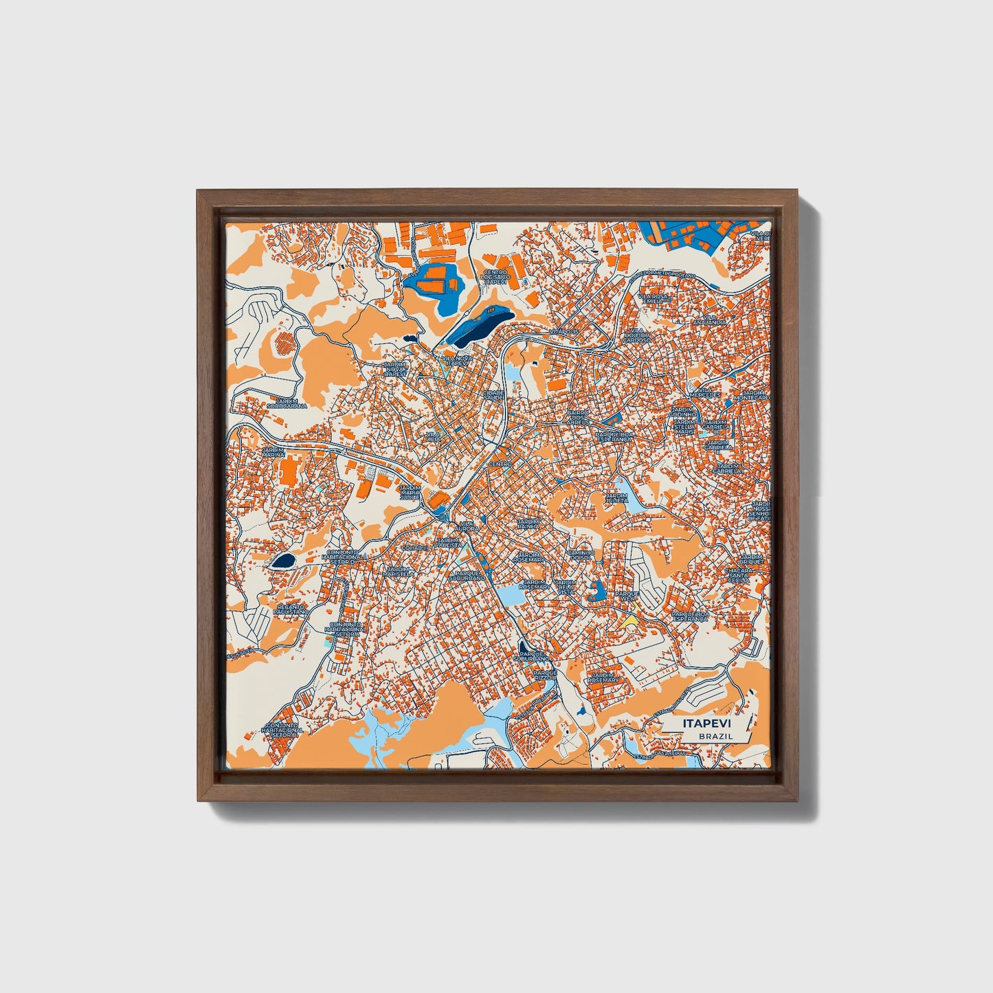 Itapevi Brazil Colorful City Map Canvas Print • Dark Wooden Framed