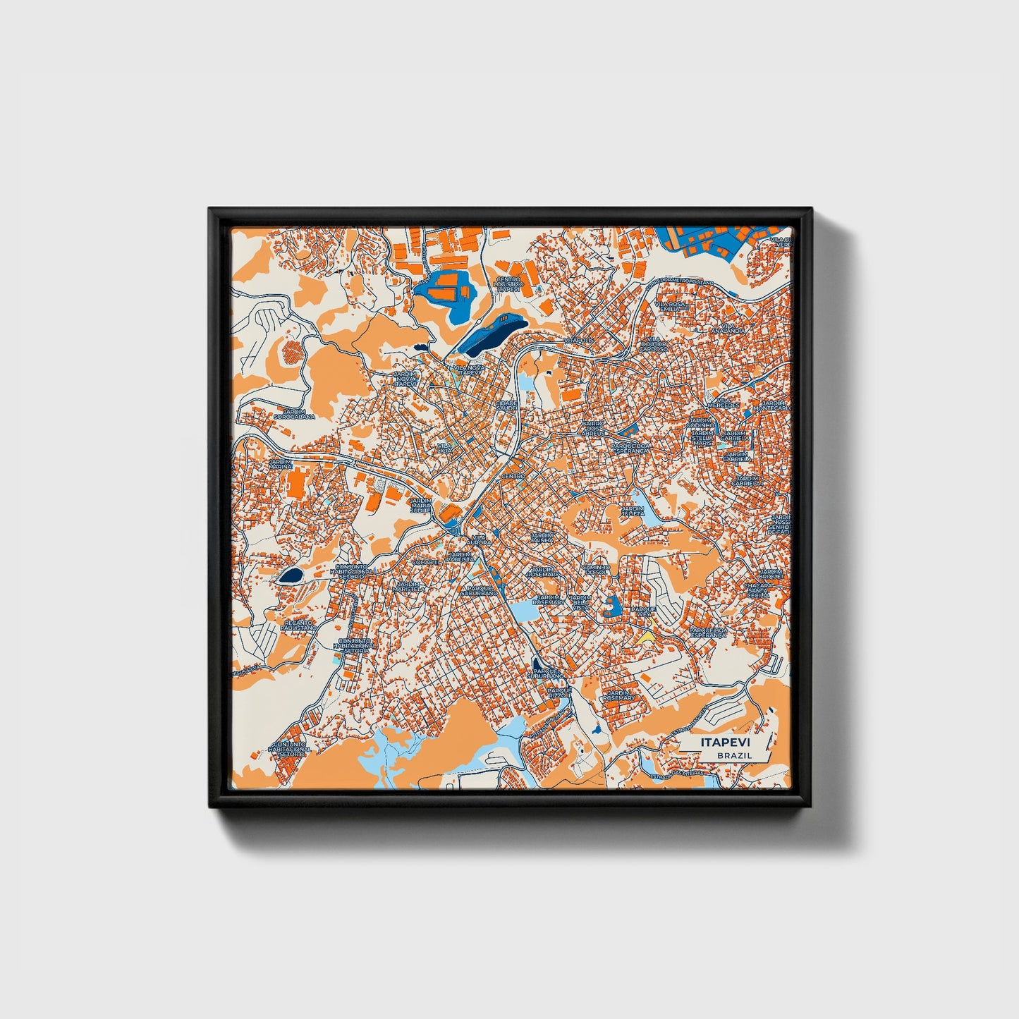 Itapevi Brazil Colorful City Map Canvas Print • Black Framed