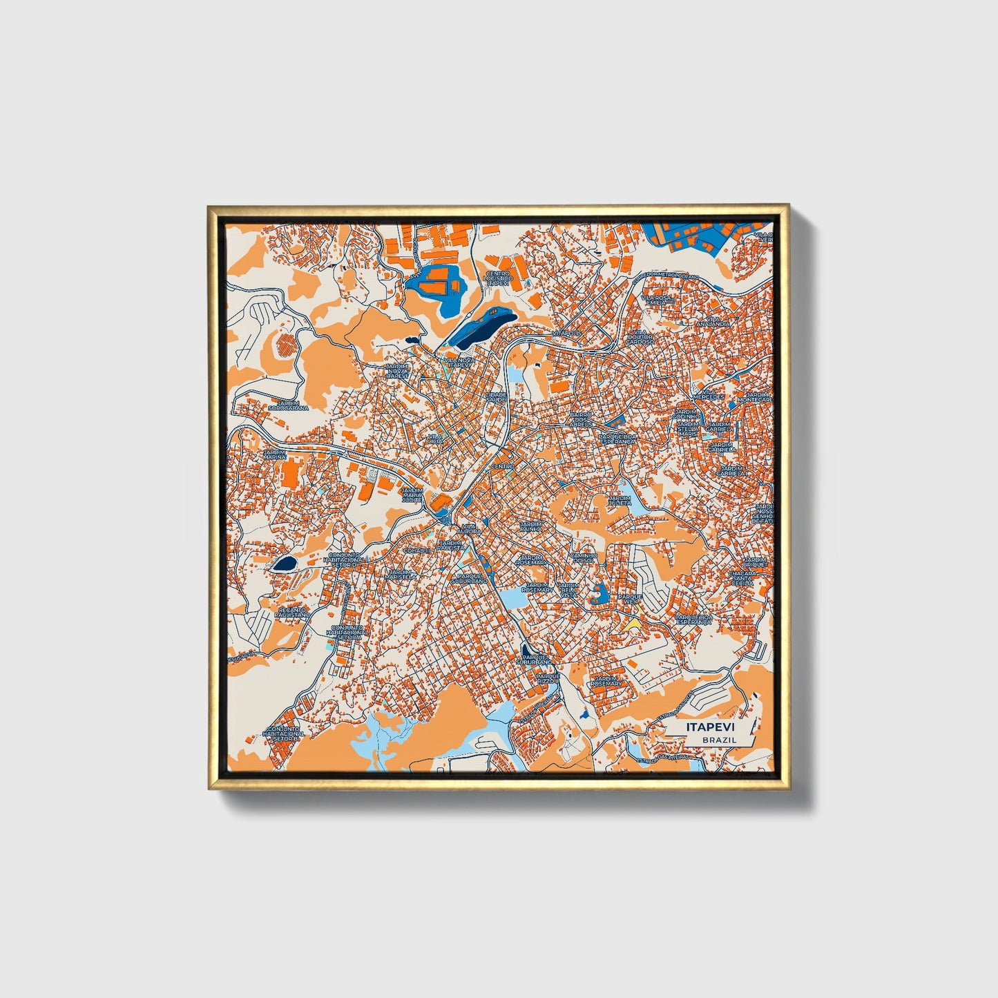 Itapevi Brazil Colorful City Map Canvas Print • Gold Framed