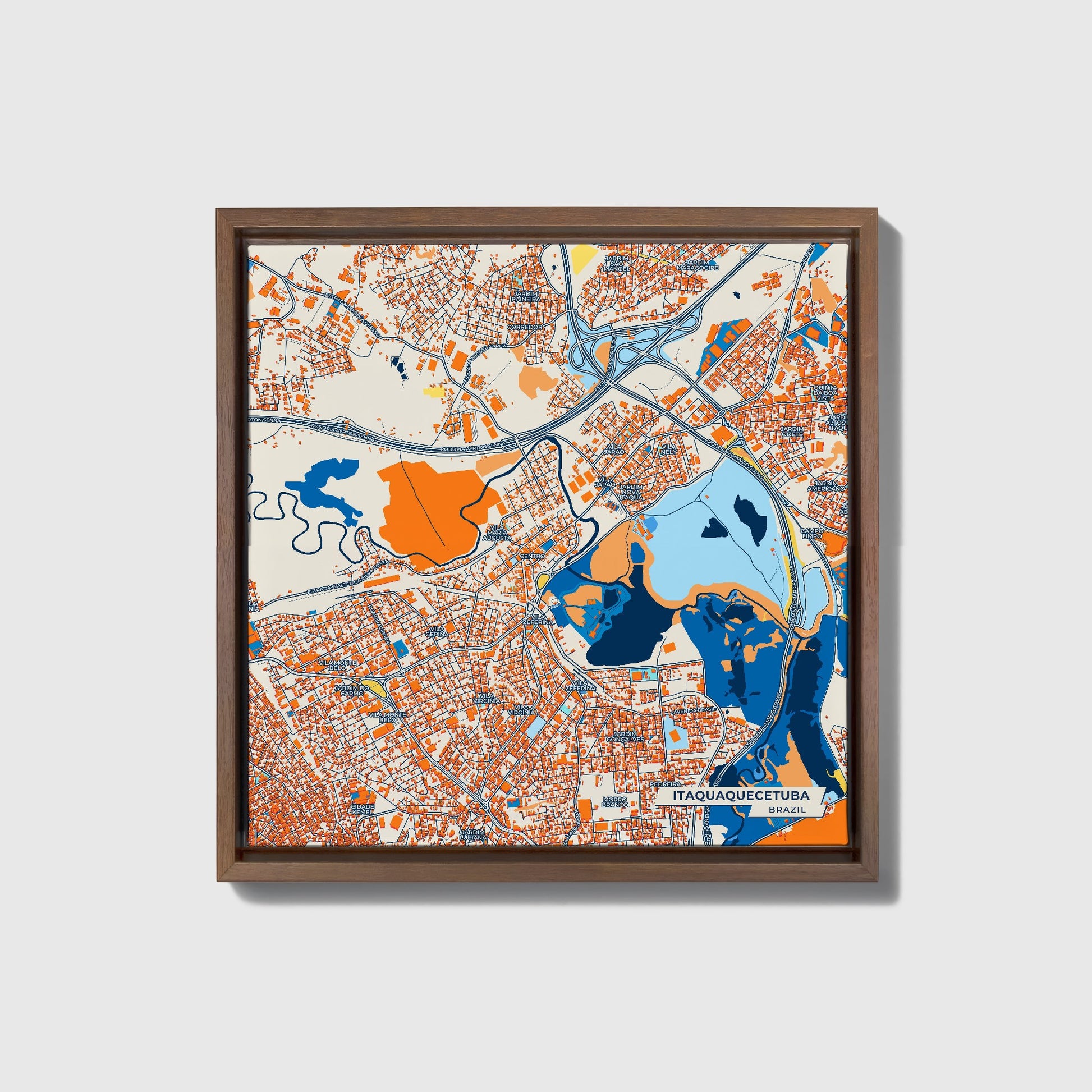 Itaquaquecetuba Brazil Colorful City Map Canvas Print • Dark Wooden Framed