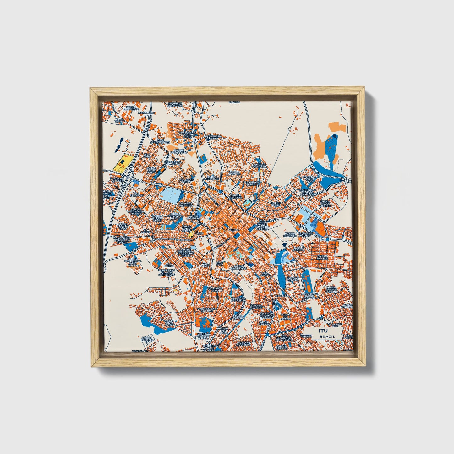 Itu Brazil Colorful City Map Canvas Print • Natural Wooden Framed