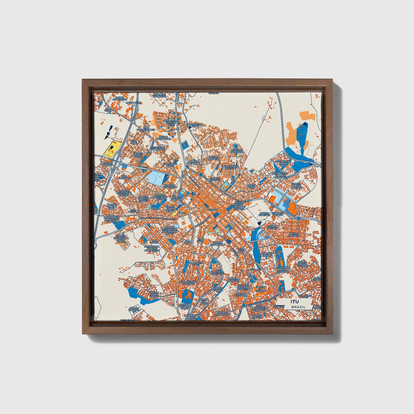 Itu Brazil Colorful City Map Canvas Print • Dark Wooden Framed