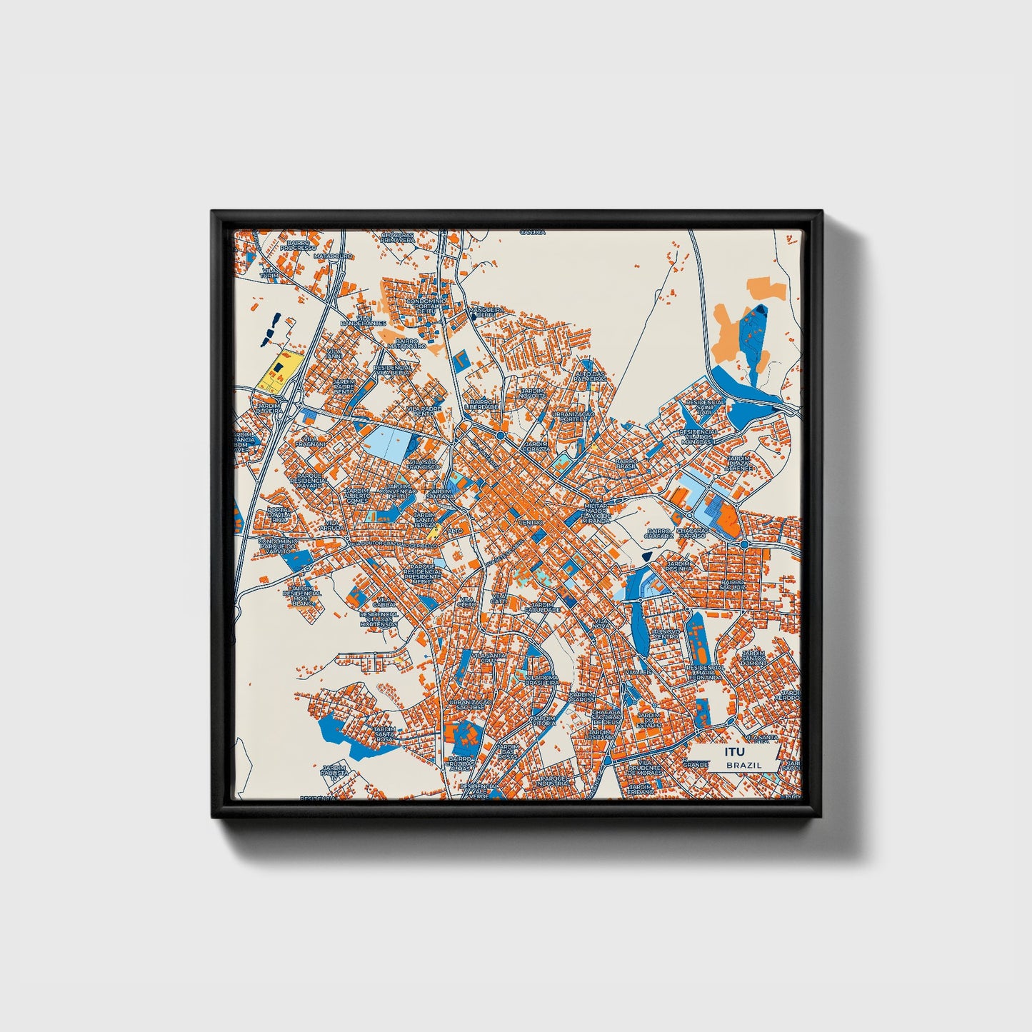 Itu Brazil Colorful City Map Canvas Print • Black Framed