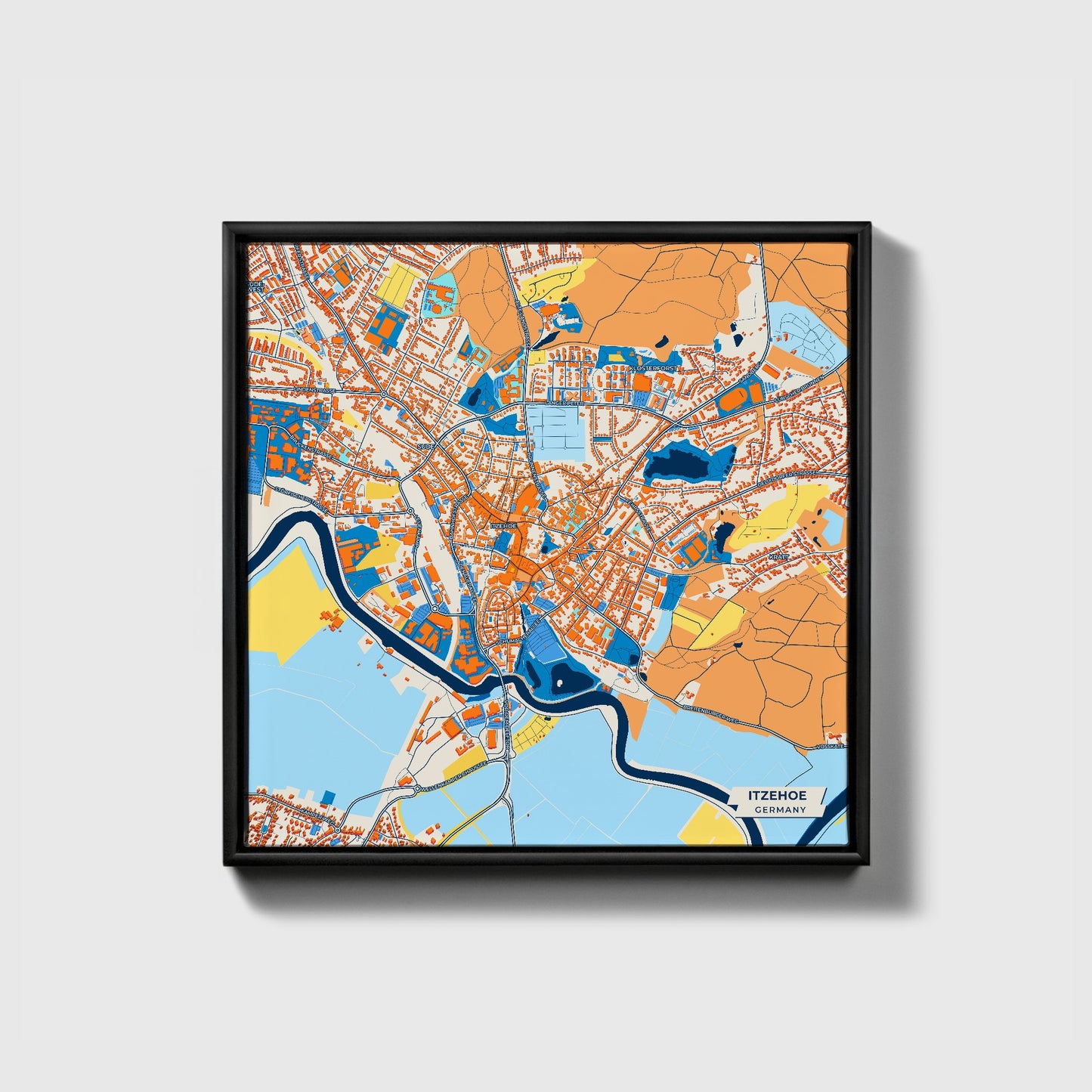 Itzehoe Germany Colorful City Map Canvas Print • Black Framed