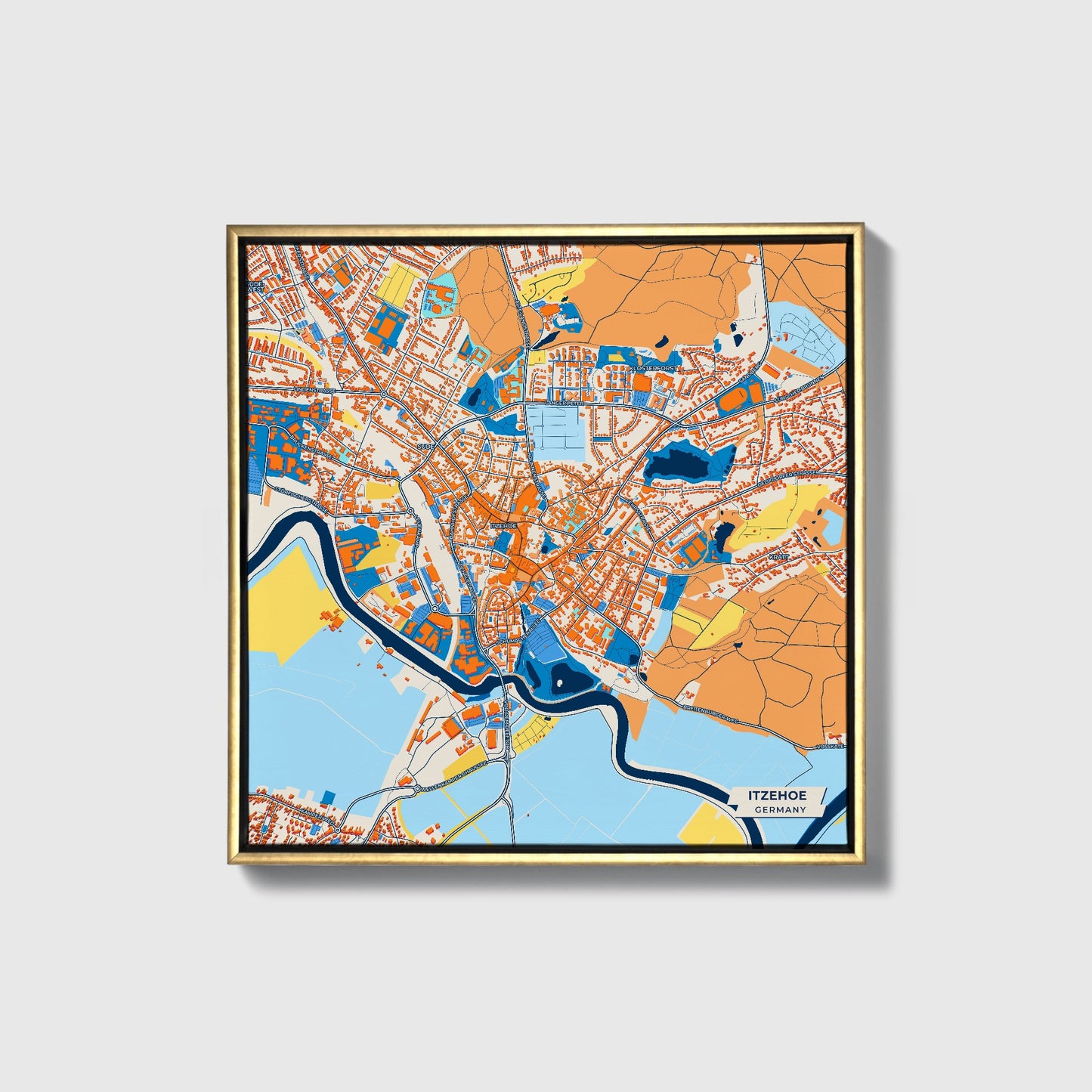 Itzehoe Germany Colorful City Map Canvas Print • Gold Framed