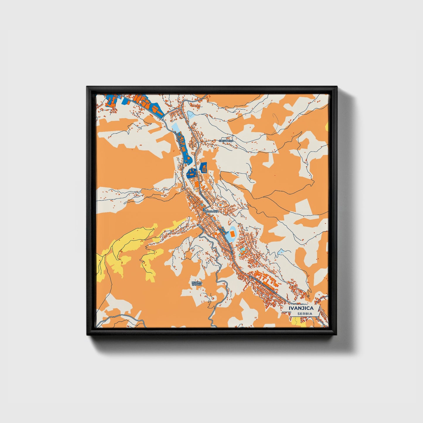 Ивањица Serbia Colorful City Map Canvas Print • Black Framed