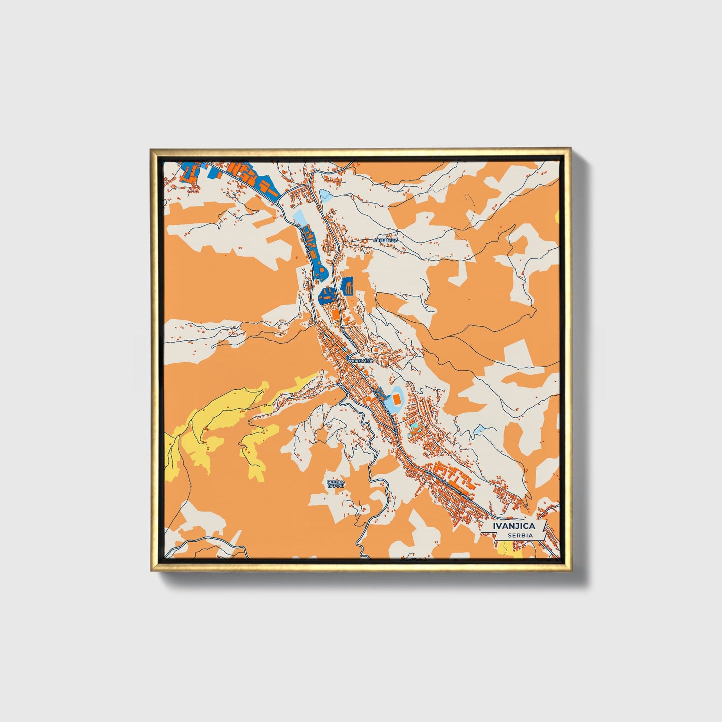 Ивањица Serbia Colorful City Map Canvas Print • Gold Framed