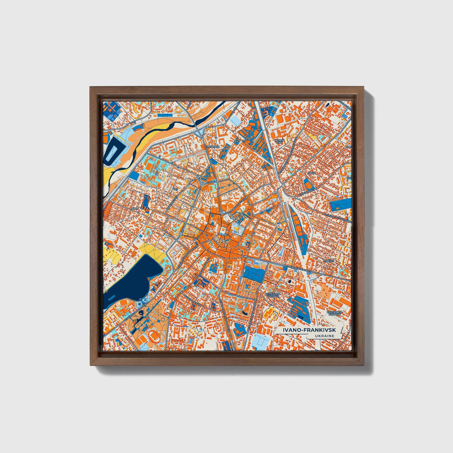 Івано-Франківськ Ukraine Colorful City Map Canvas Print • Dark Wooden Framed