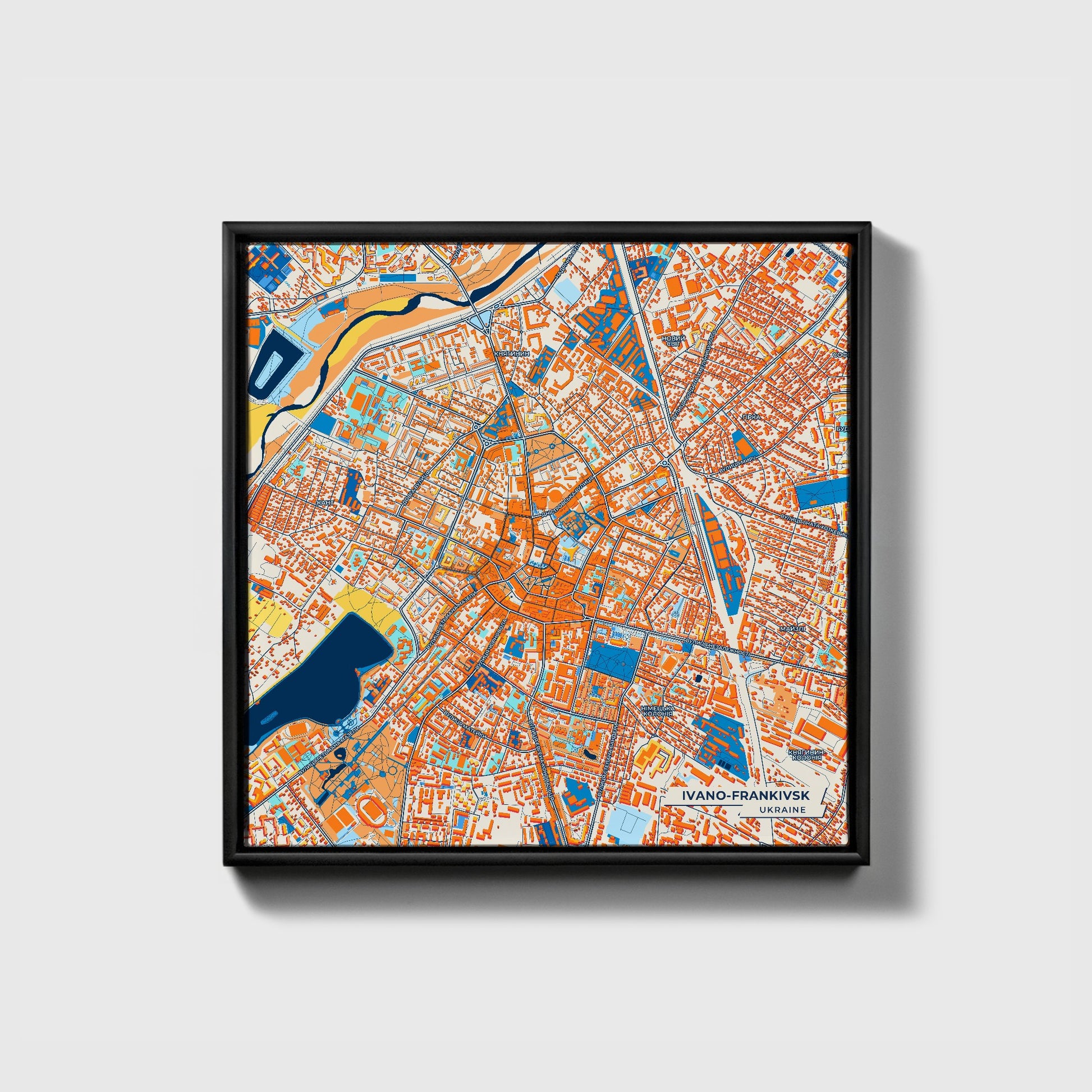 Івано-Франківськ Ukraine Colorful City Map Canvas Print • Black Framed
