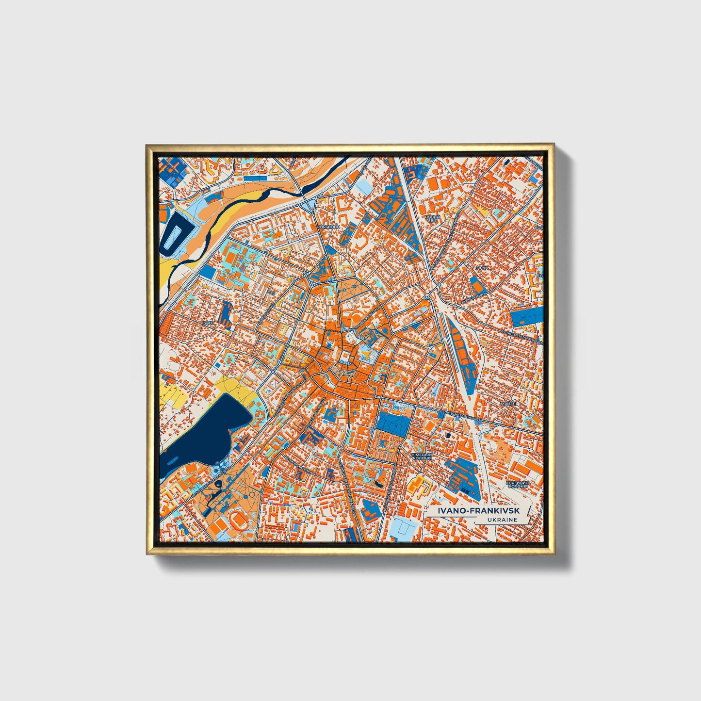Івано-Франківськ Ukraine Colorful City Map Canvas Print • Gold Framed