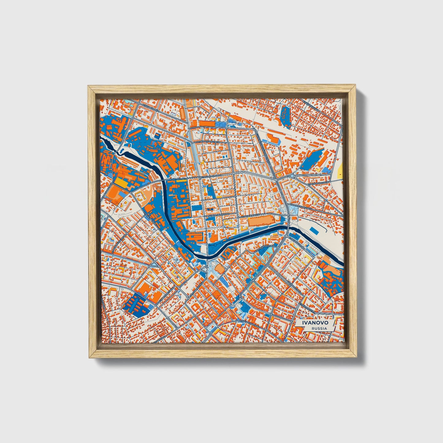 Иваново Russia Colorful City Map Canvas Print • Natural Wooden Framed