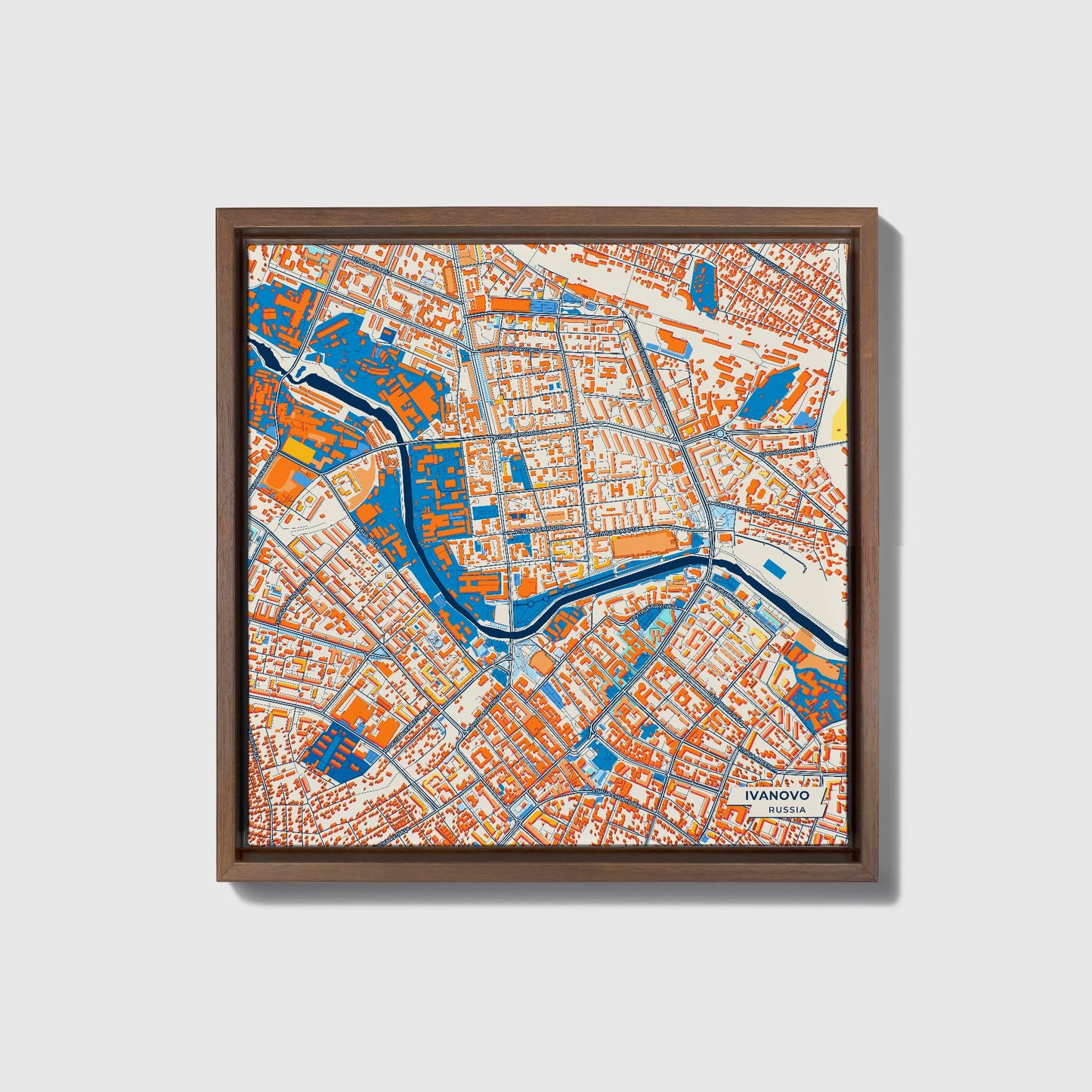 Иваново Russia Colorful City Map Canvas Print • Dark Wooden Framed