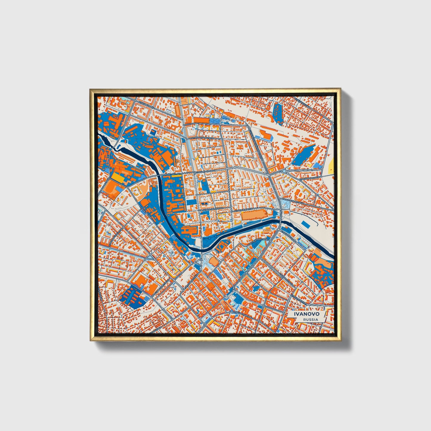 Иваново Russia Colorful City Map Canvas Print • Gold Framed
