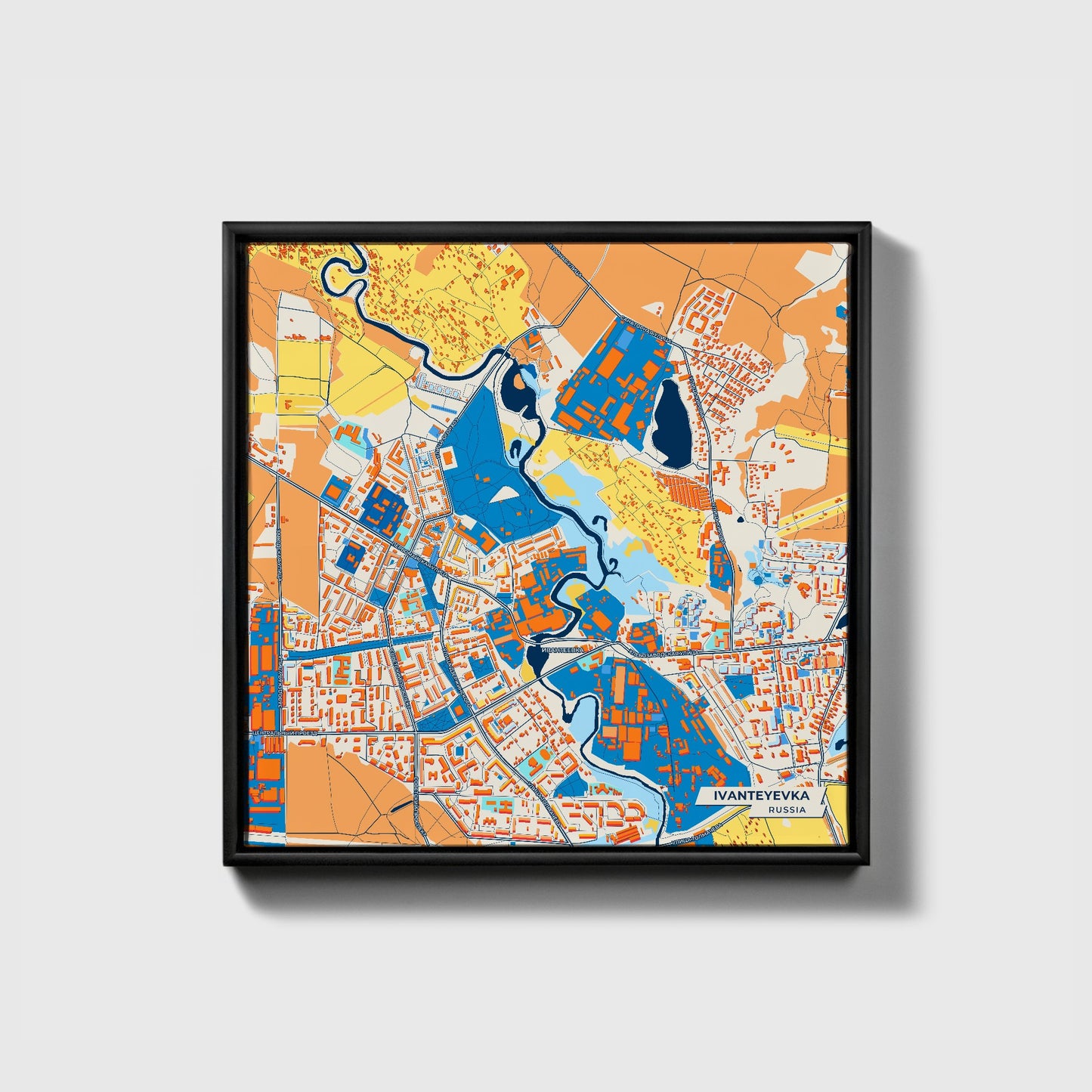Ивантеевка Russia Colorful City Map Canvas Print • Black Framed
