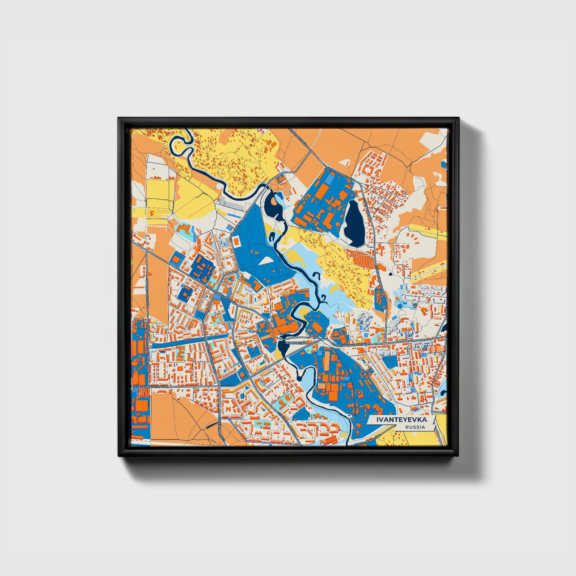 Ивантеевка Russia Colorful City Map Canvas Print • Black Framed