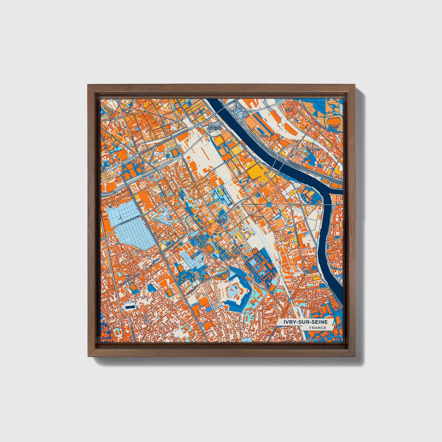 Ivry-Sur-Seine France Colorful City Map Canvas Print • Dark Wooden Framed