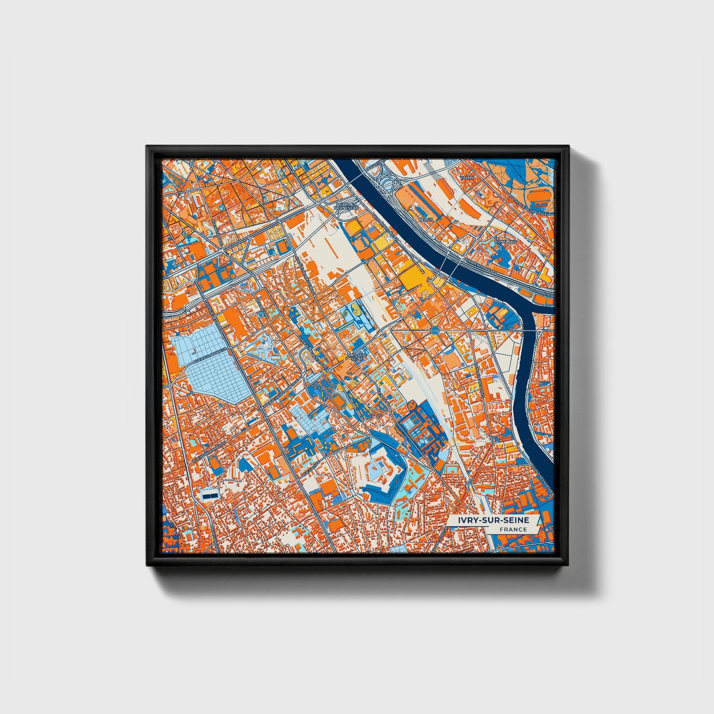 Ivry-Sur-Seine France Colorful City Map Canvas Print • Black Framed