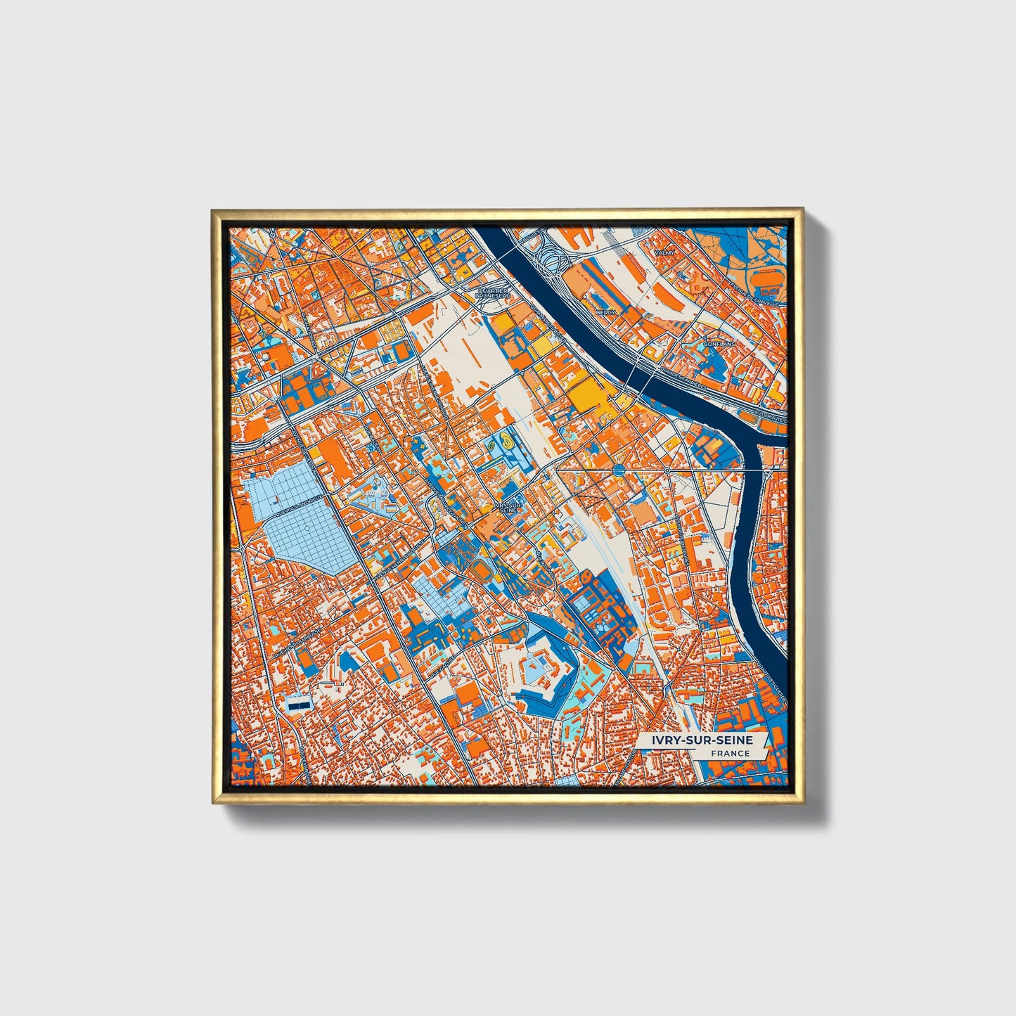 Ivry-Sur-Seine France Colorful City Map Canvas Print • Gold Framed