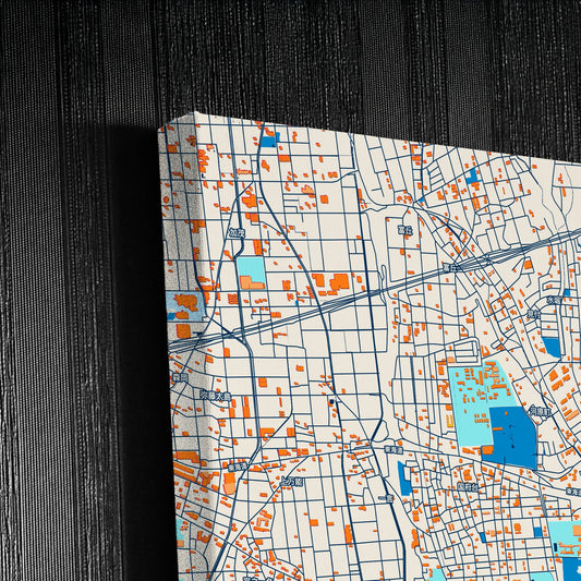Iwata Japan Colorful City Map Canvas Print Detail