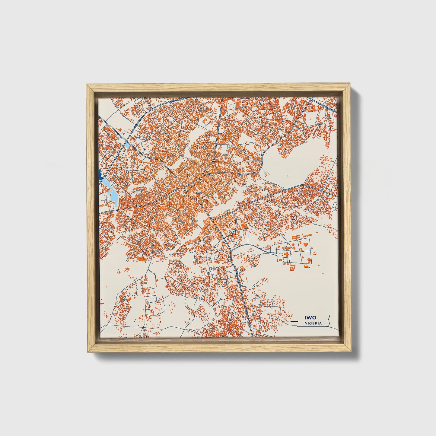 Iwo Nigeria Colorful City Map Canvas Print • Natural Wooden Framed
