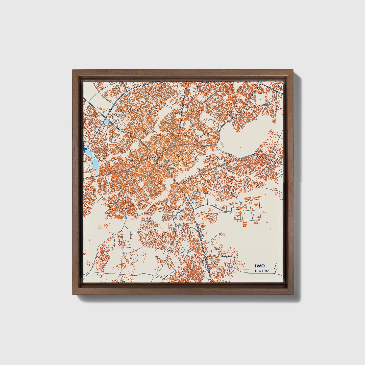 Iwo Nigeria Colorful City Map Canvas Print • Dark Wooden Framed