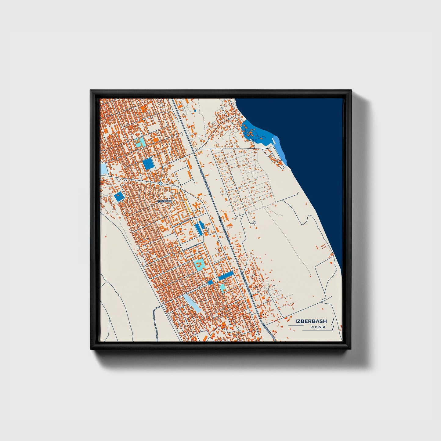 Избербаш Russia Colorful City Map Canvas Print • Black Framed