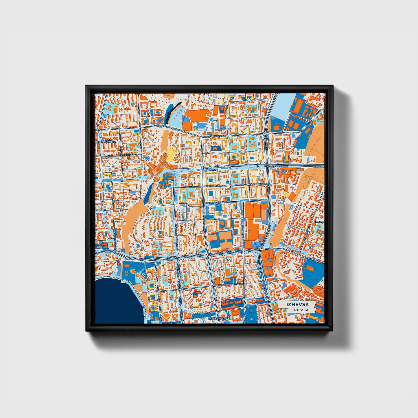 Ижевск Russia Colorful City Map Canvas Print • Black Framed