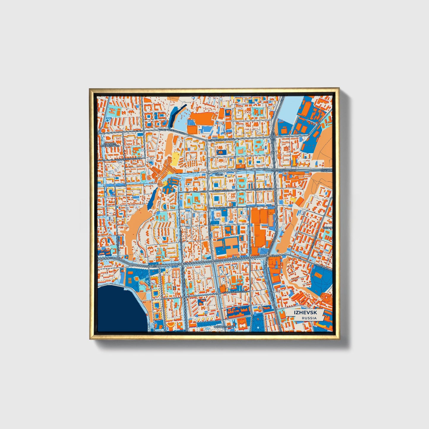 Ижевск Russia Colorful City Map Canvas Print • Gold Framed