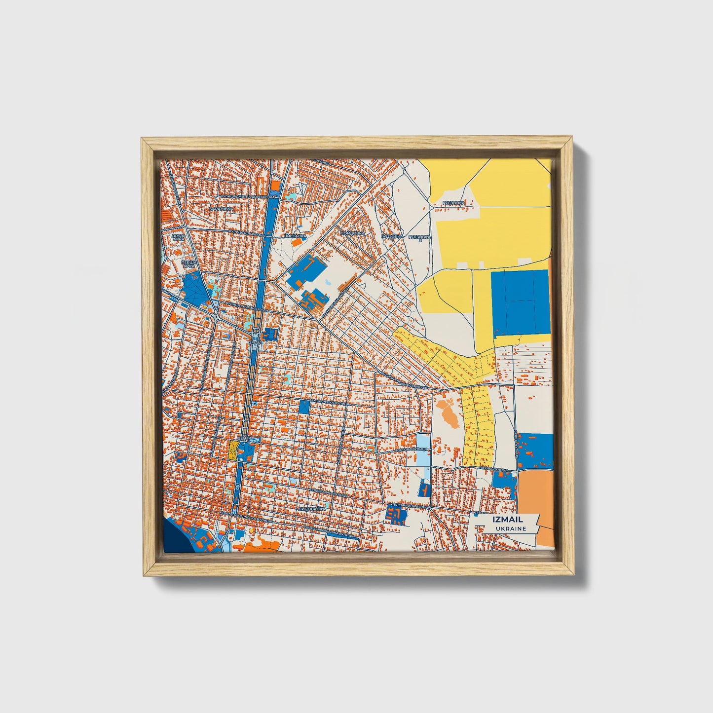 Izmail Ukraine Colorful City Map Canvas Print • Natural Wooden Framed