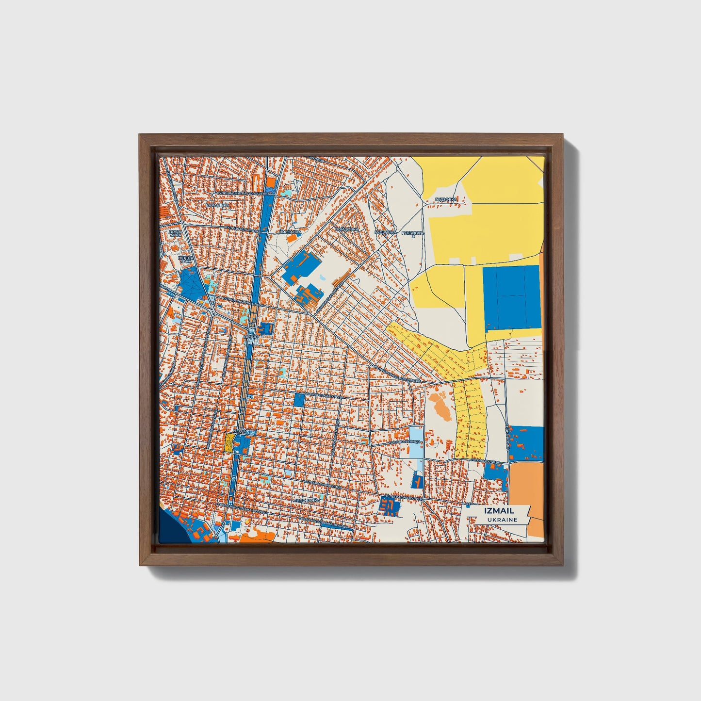 Izmail Ukraine Colorful City Map Canvas Print • Dark Wooden Framed