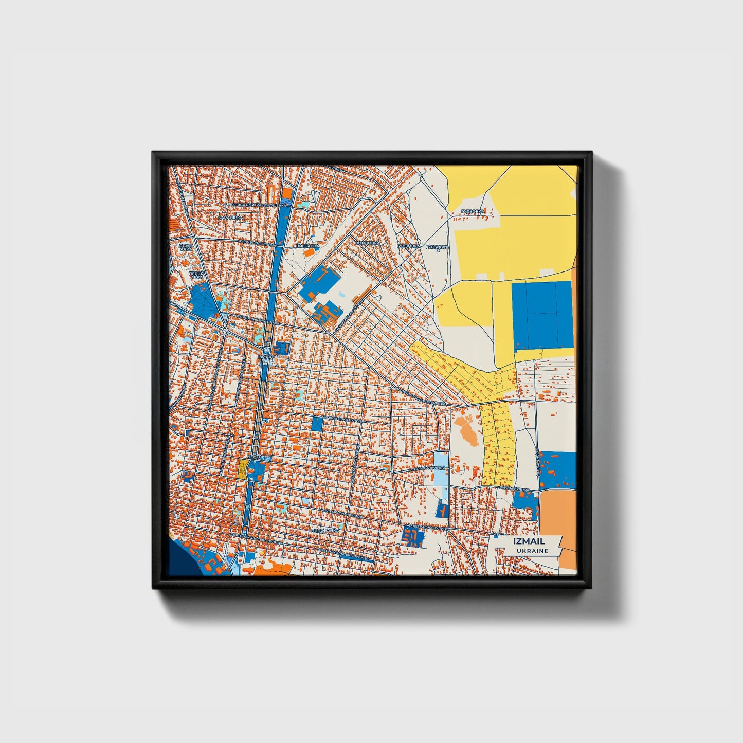 Izmail Ukraine Colorful City Map Canvas Print • Black Framed