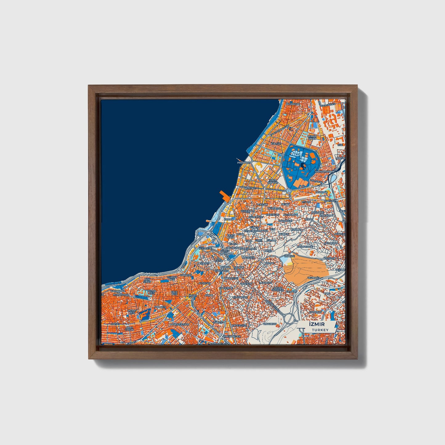 İzmi̇r Turkey Colorful City Map Canvas Print • Dark Wooden Framed