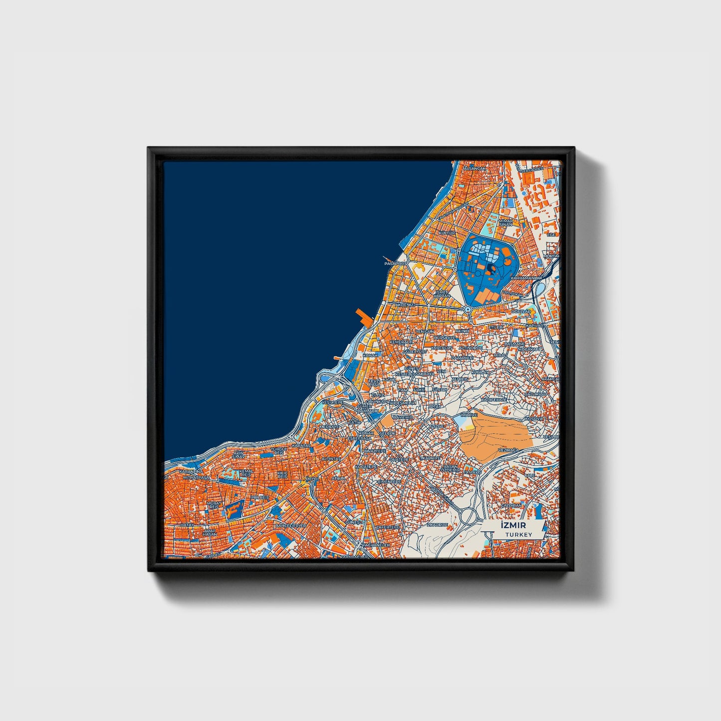 İzmi̇r Turkey Colorful City Map Canvas Print • Black Framed