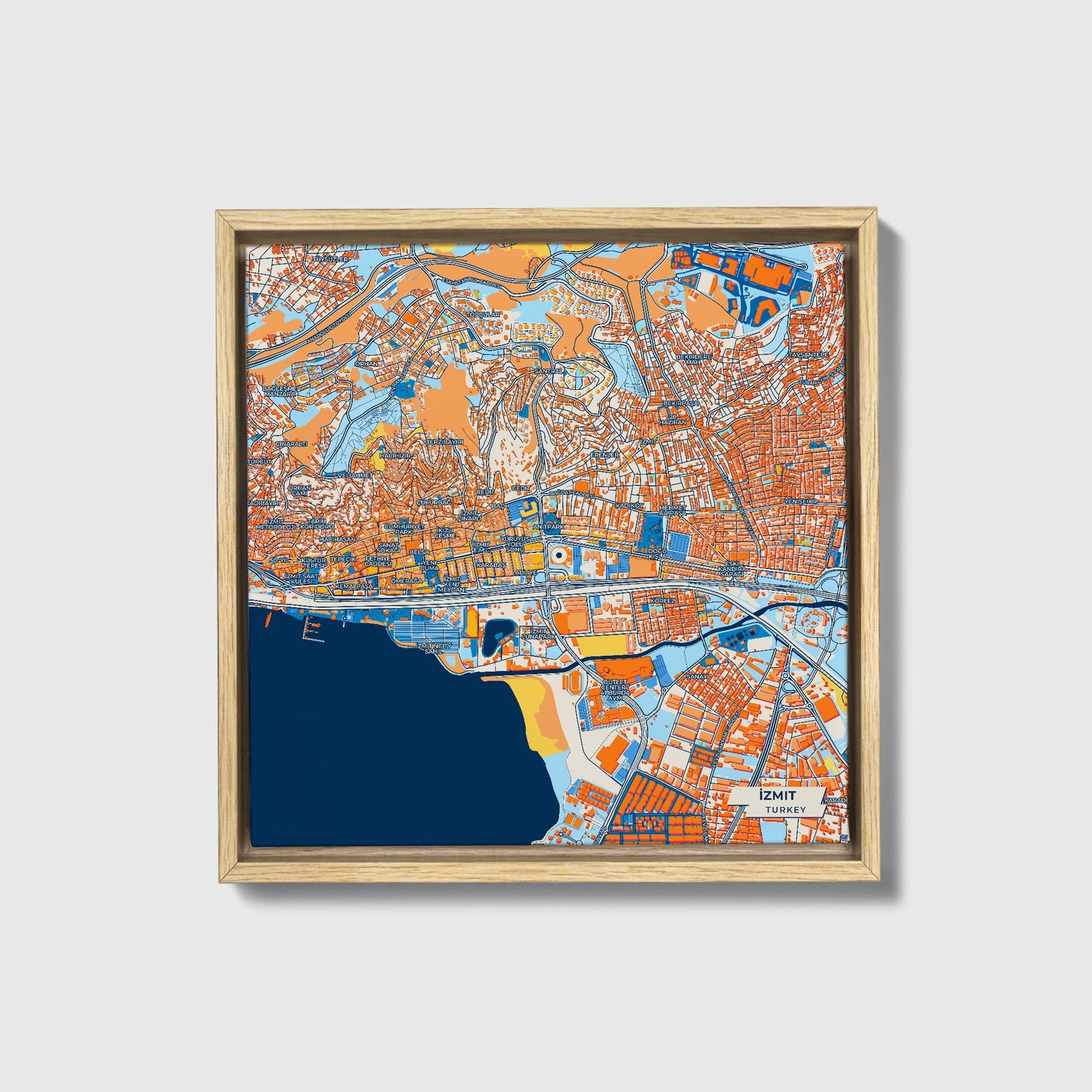 İzmi̇t Turkey Colorful City Map Canvas Print • Natural Wooden Framed