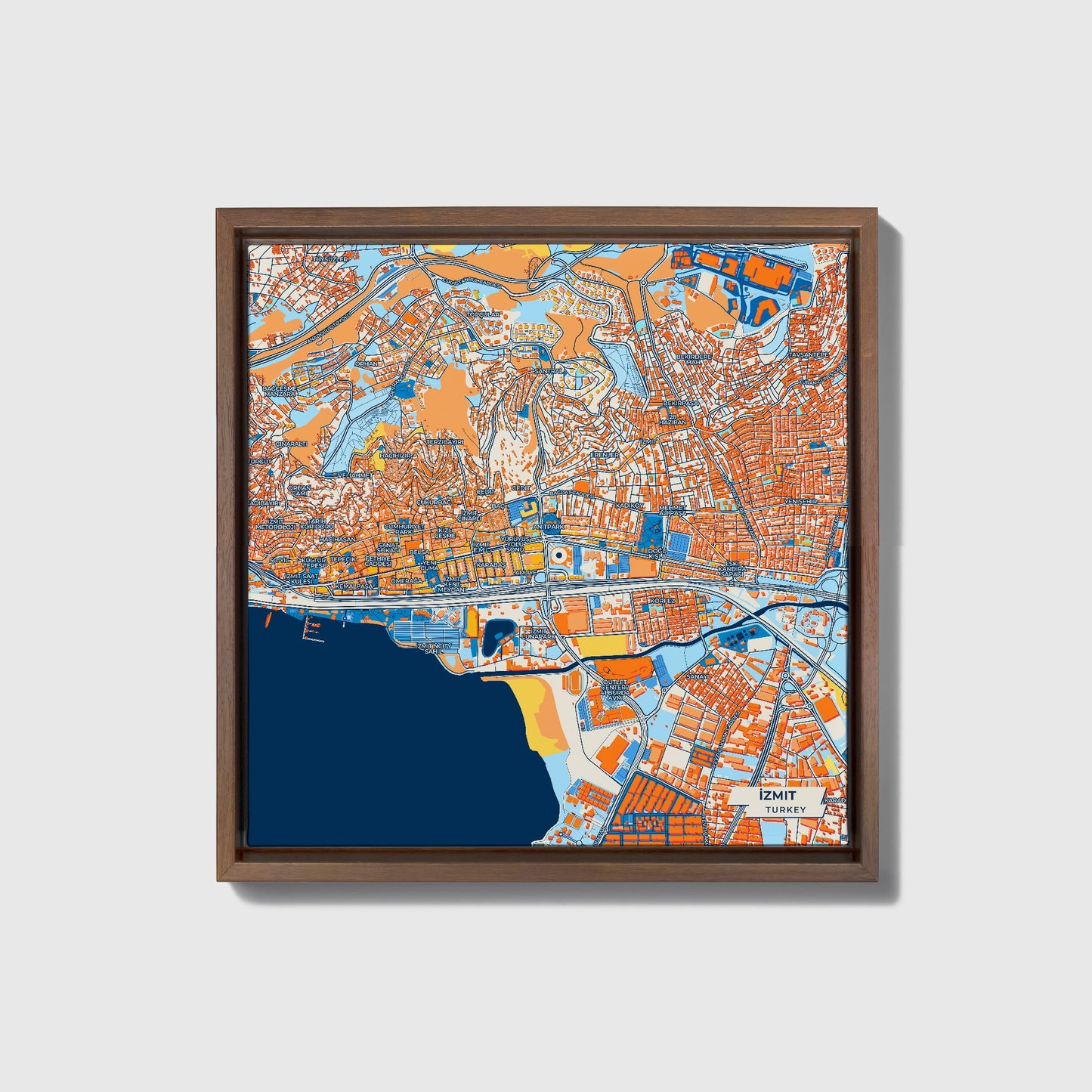 İzmi̇t Turkey Colorful City Map Canvas Print • Dark Wooden Framed
