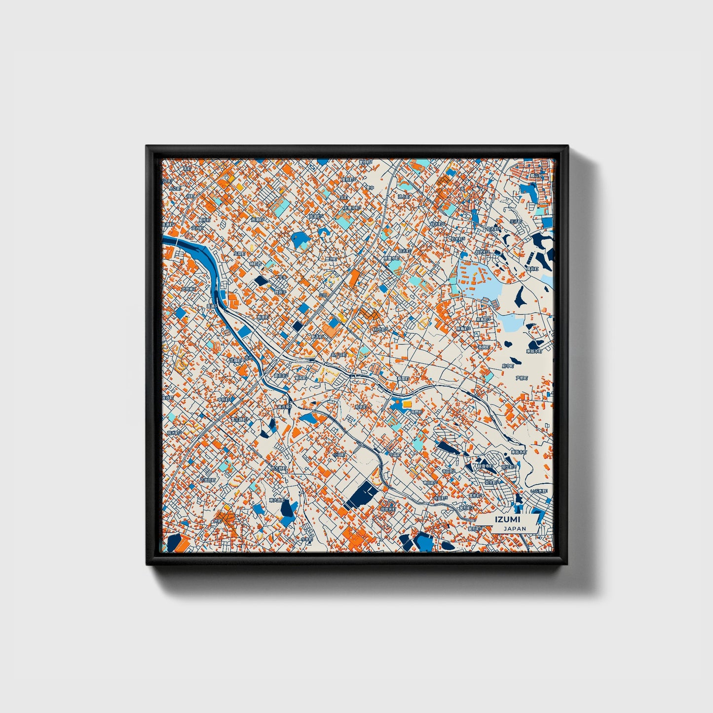 Izumi Japan Colorful City Map Canvas Print • Black Framed