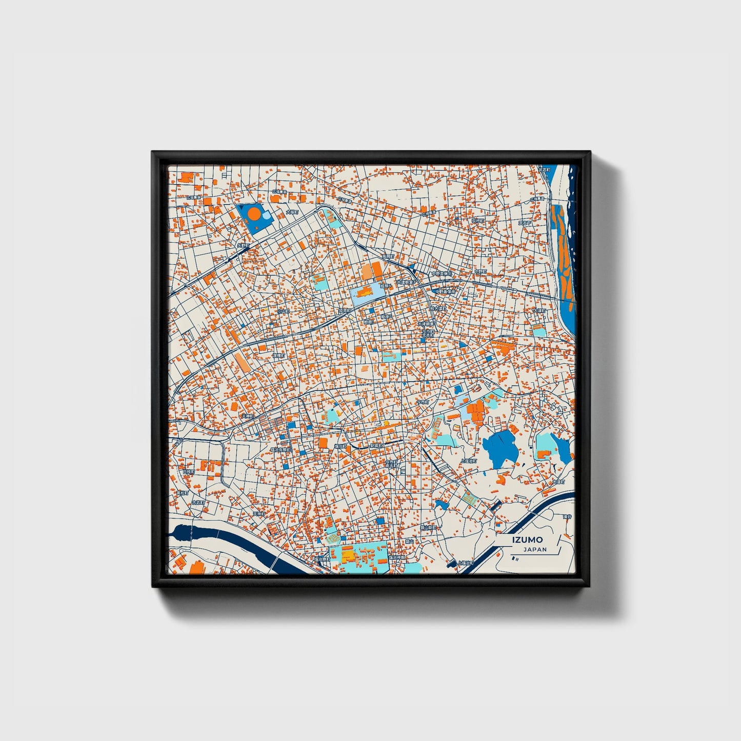 Izumo Japan Colorful City Map Canvas Print • Black Framed