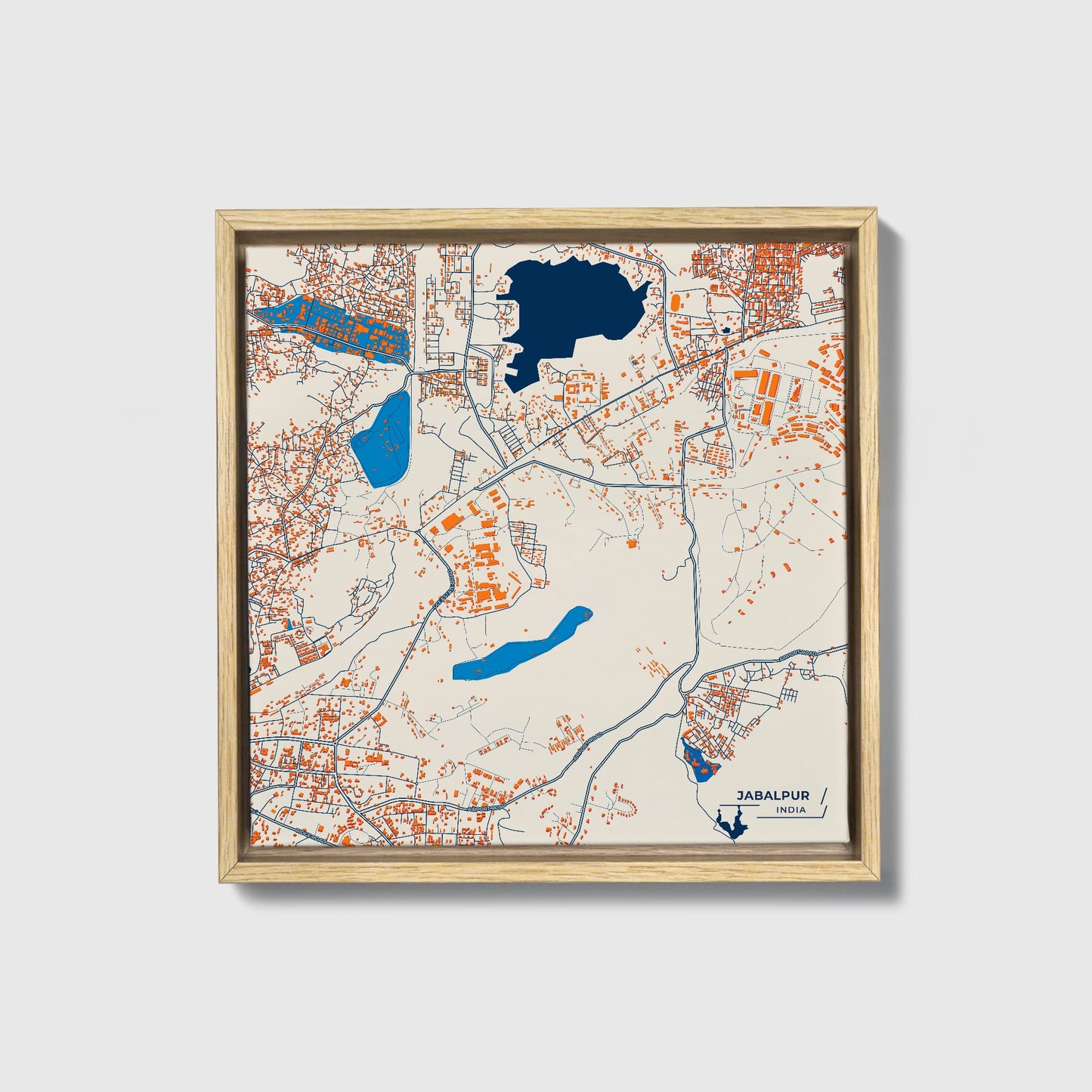 Jabalpur India Colorful City Map Canvas Print • Natural Wooden Framed