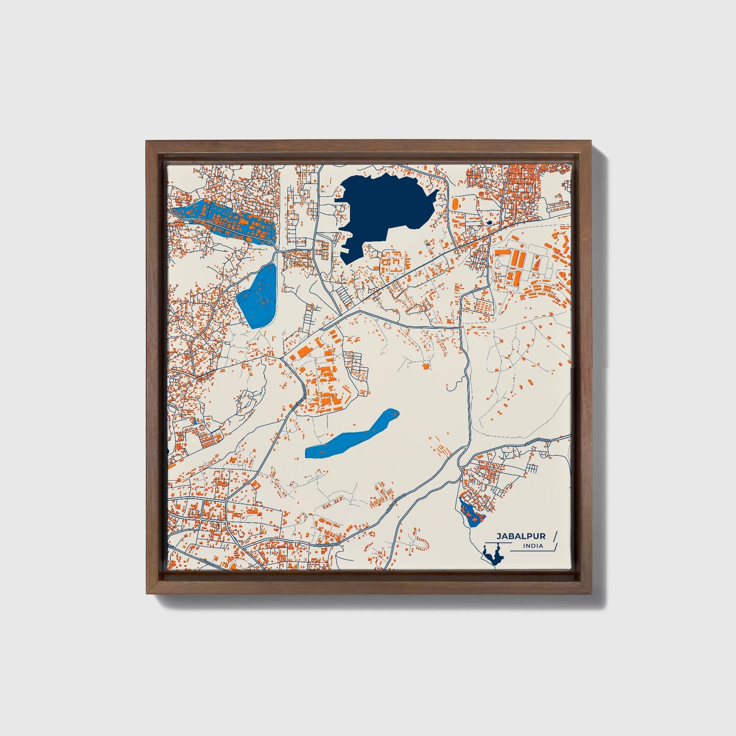 Jabalpur India Colorful City Map Canvas Print • Dark Wooden Framed