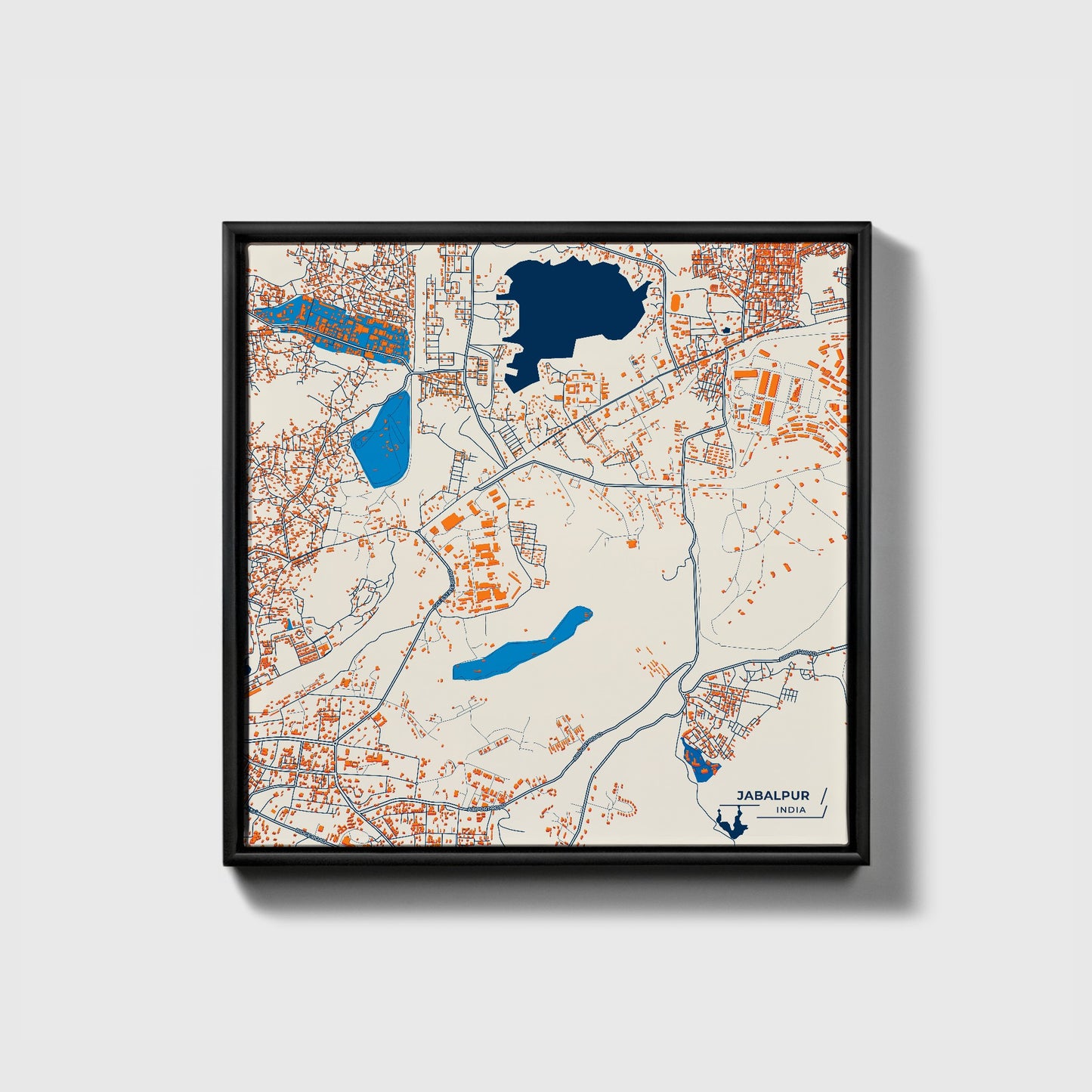 Jabalpur India Colorful City Map Canvas Print • Black Framed