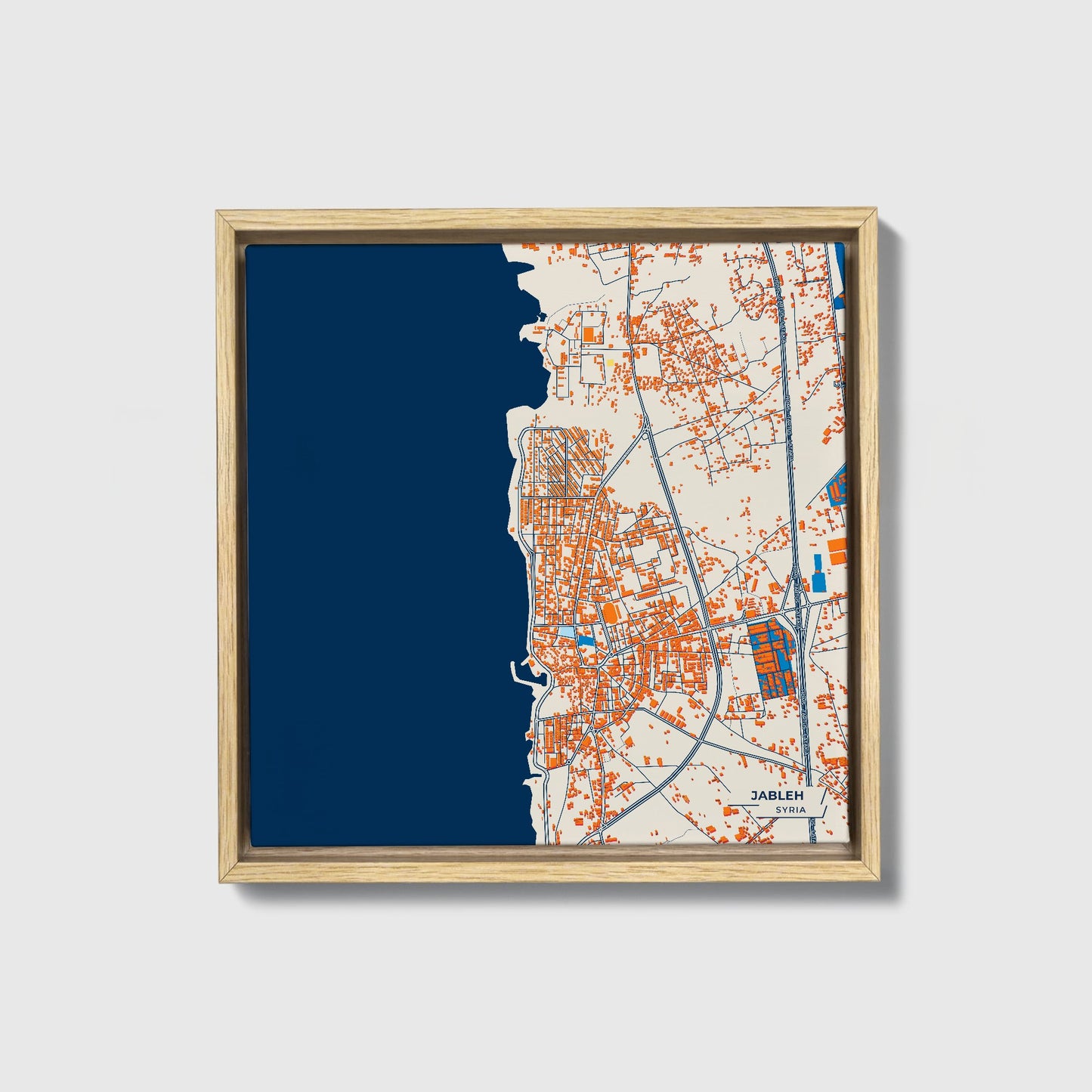 Jableh Syria Colorful City Map Canvas Print • Natural Wooden Framed