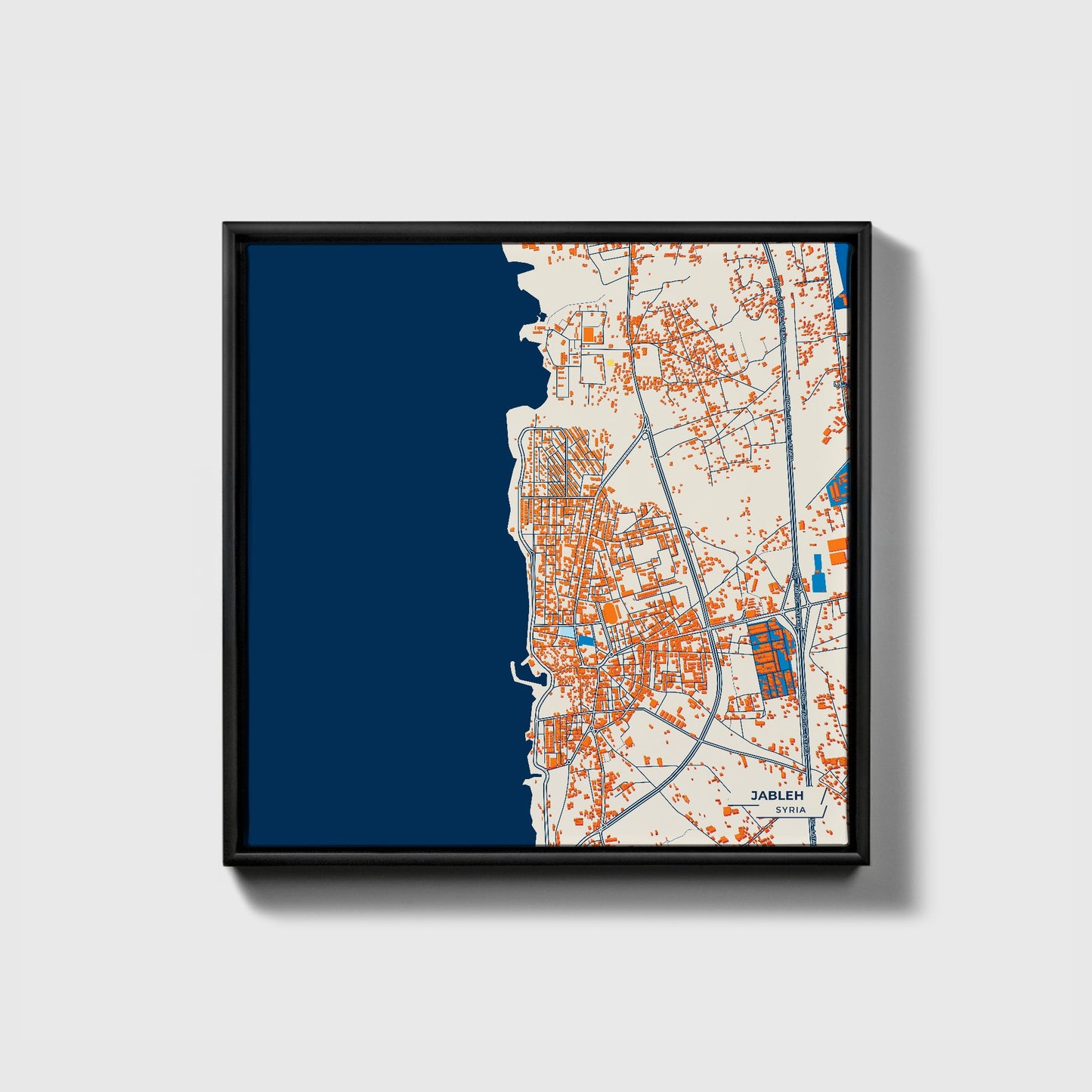 Jableh Syria Colorful City Map Canvas Print • Black Framed