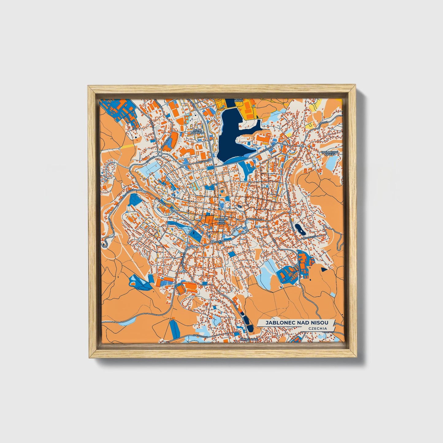 Jablonecnadnisou Czechia Colorful City Map Canvas Print • Natural Wooden Framed