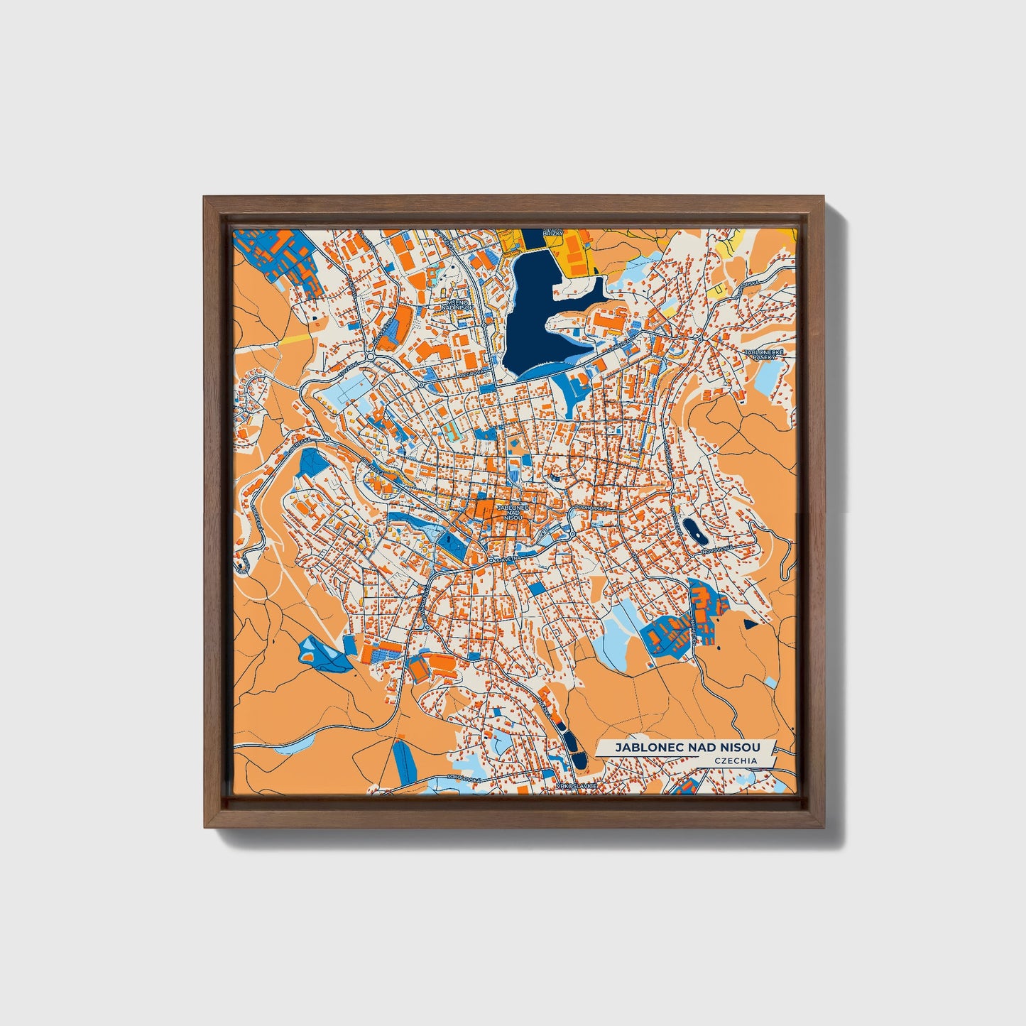 Jablonecnadnisou Czechia Colorful City Map Canvas Print • Dark Wooden Framed