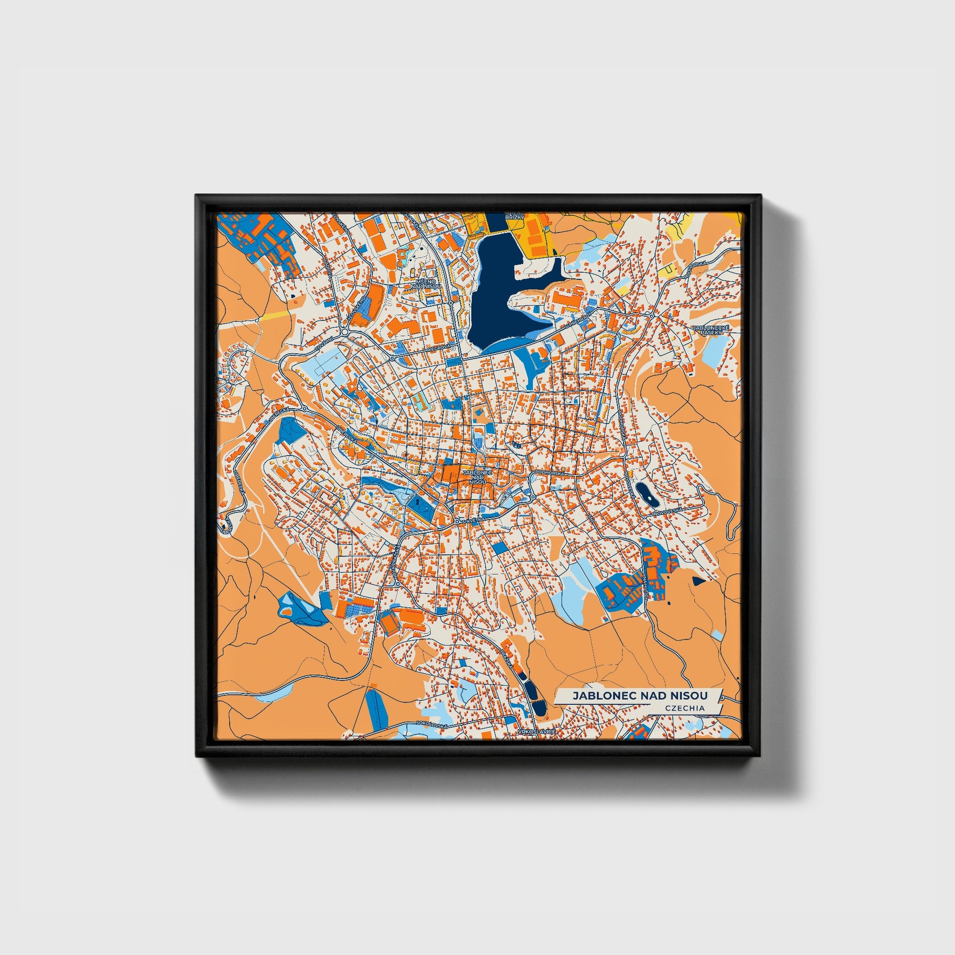 Jablonecnadnisou Czechia Colorful City Map Canvas Print • Black Framed