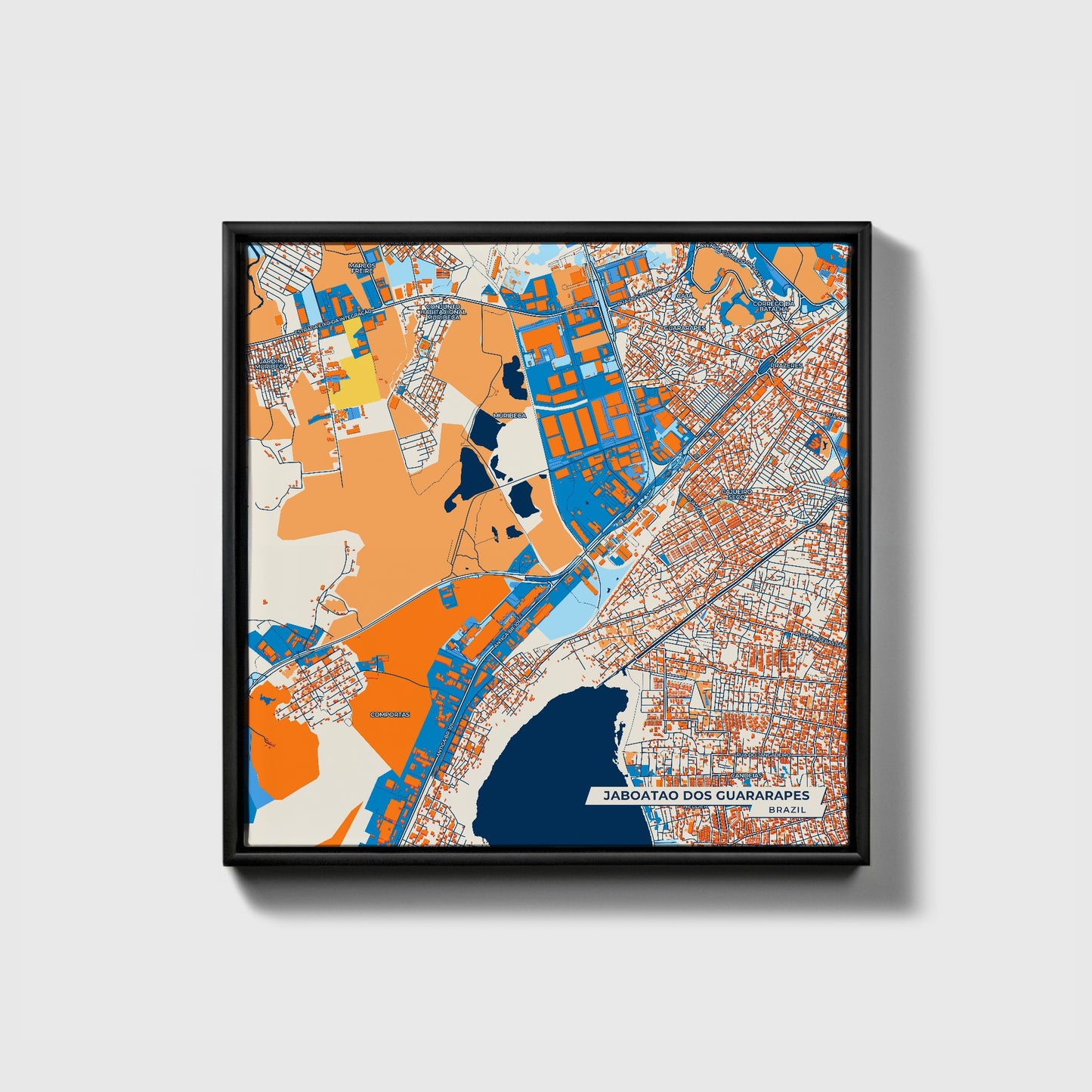 Jaboatao Dos Guararapes Brazil Colorful City Map Canvas Print • Black Framed