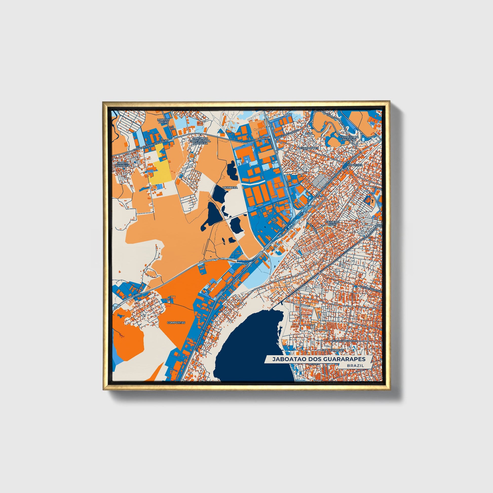 Jaboatao Dos Guararapes Brazil Colorful City Map Canvas Print • Gold Framed