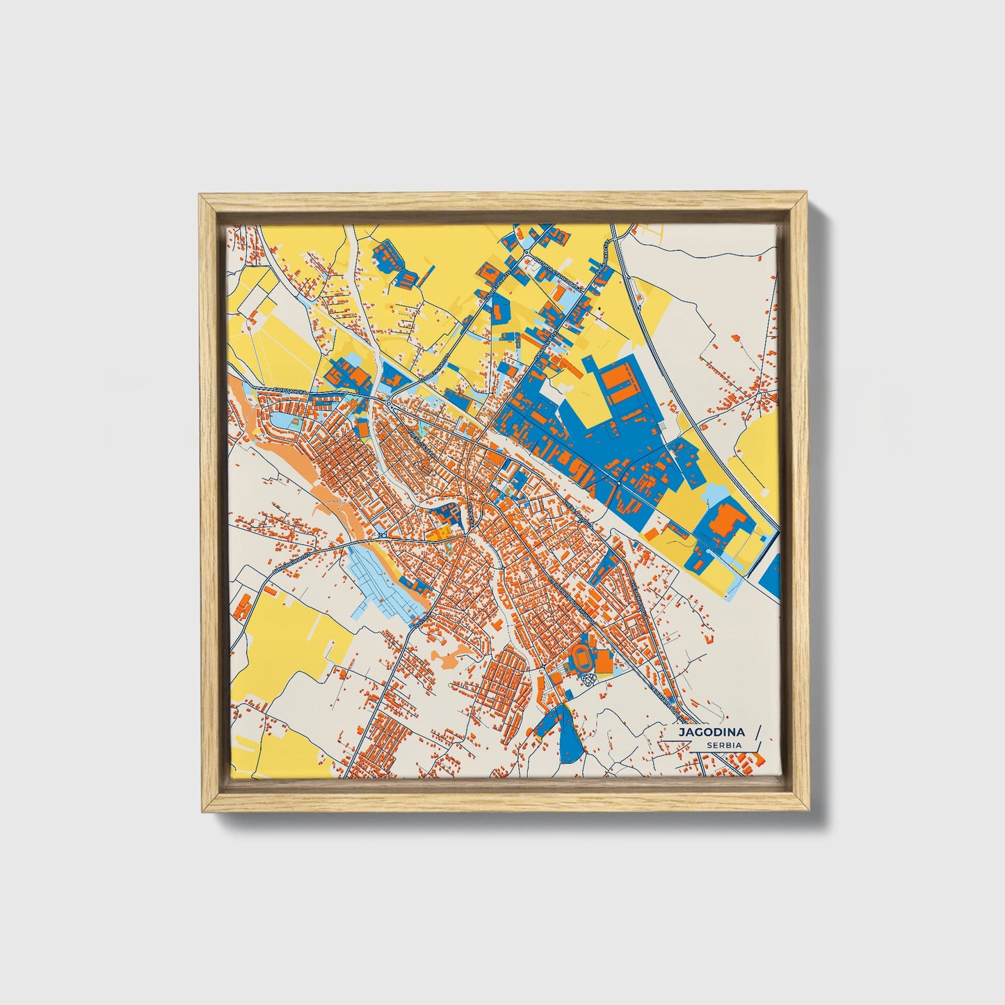 Јагодина Serbia Colorful City Map Canvas Print • Natural Wooden Framed