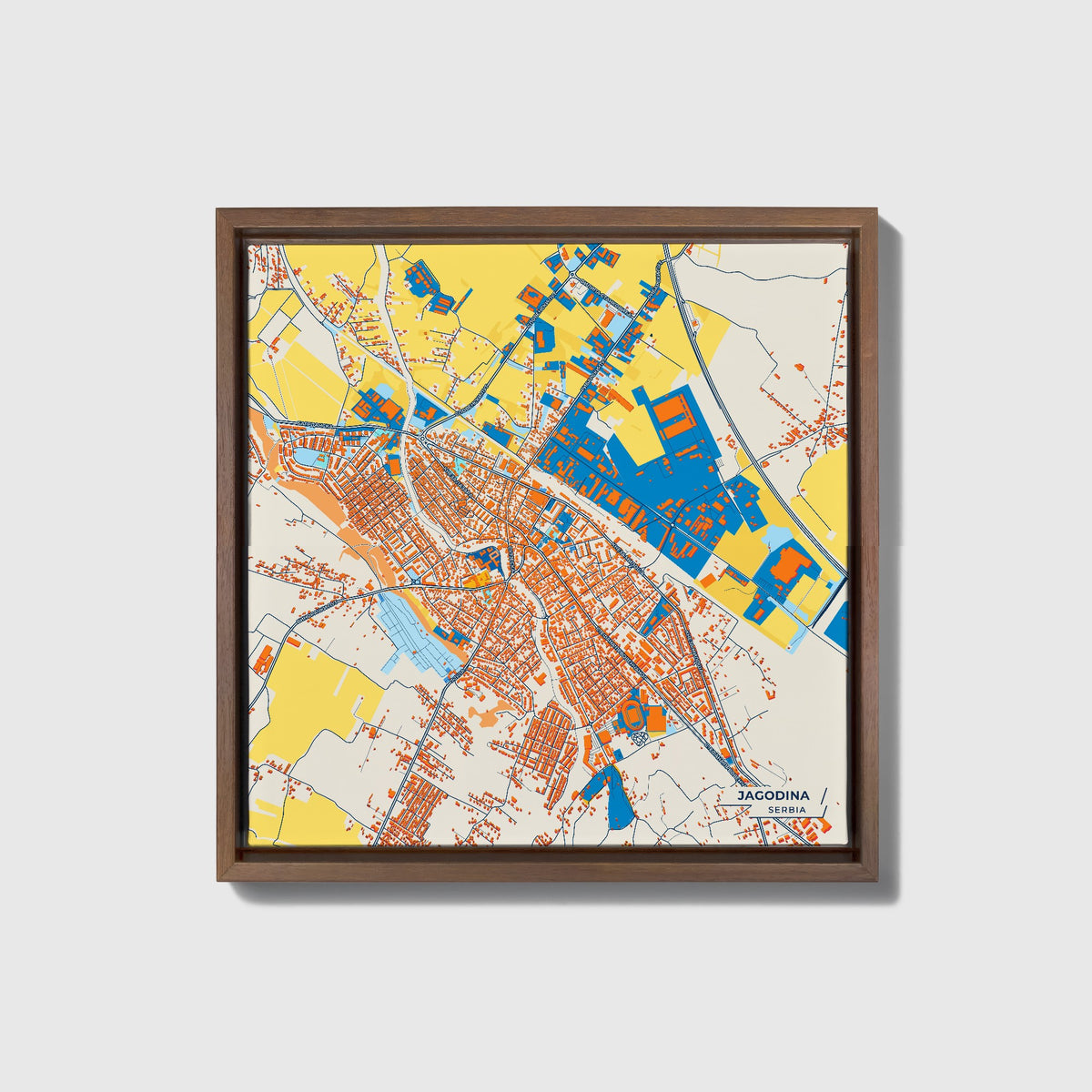 Јагодина Serbia Colorful City Map Canvas Print • Dark Wooden Framed
