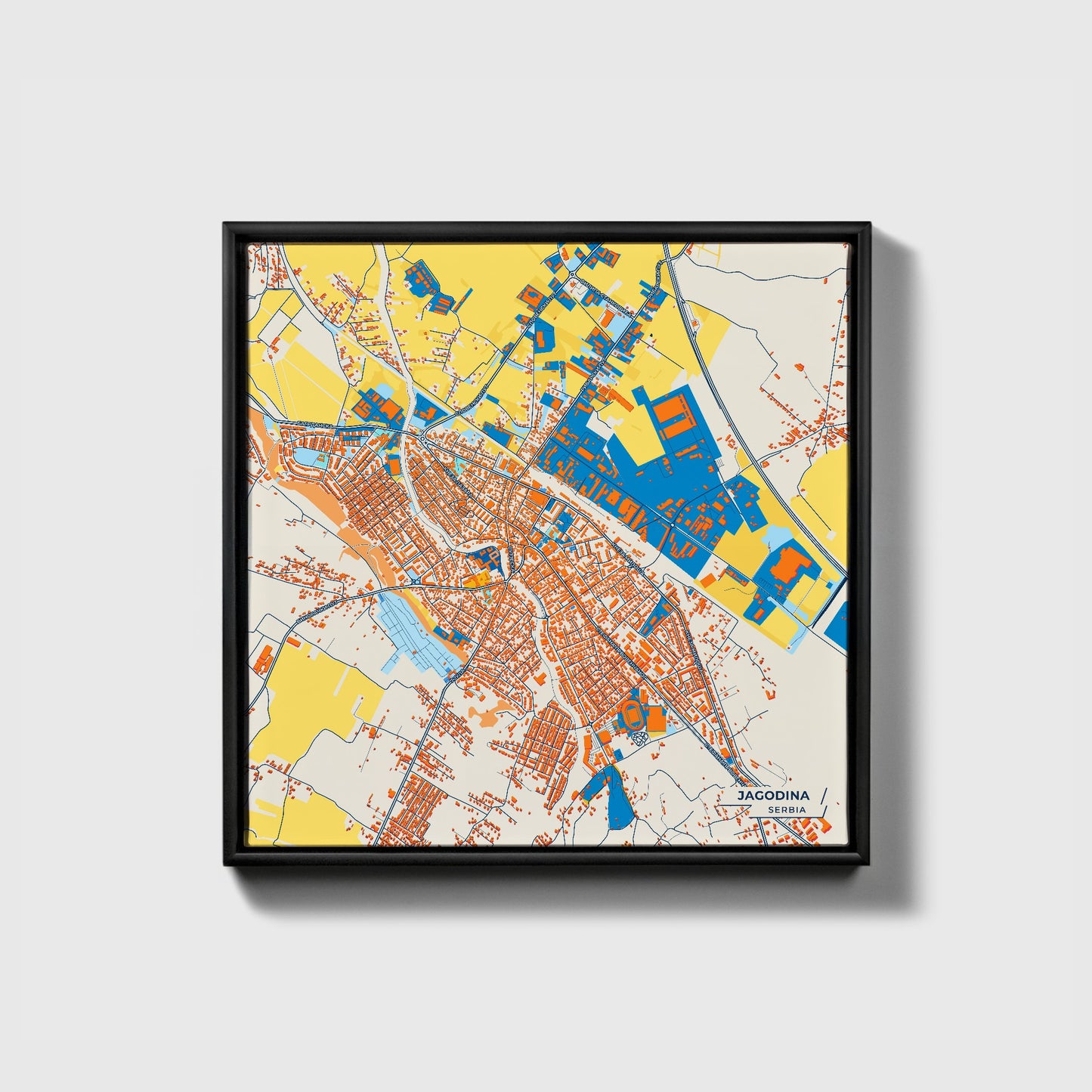 Јагодина Serbia Colorful City Map Canvas Print • Black Framed
